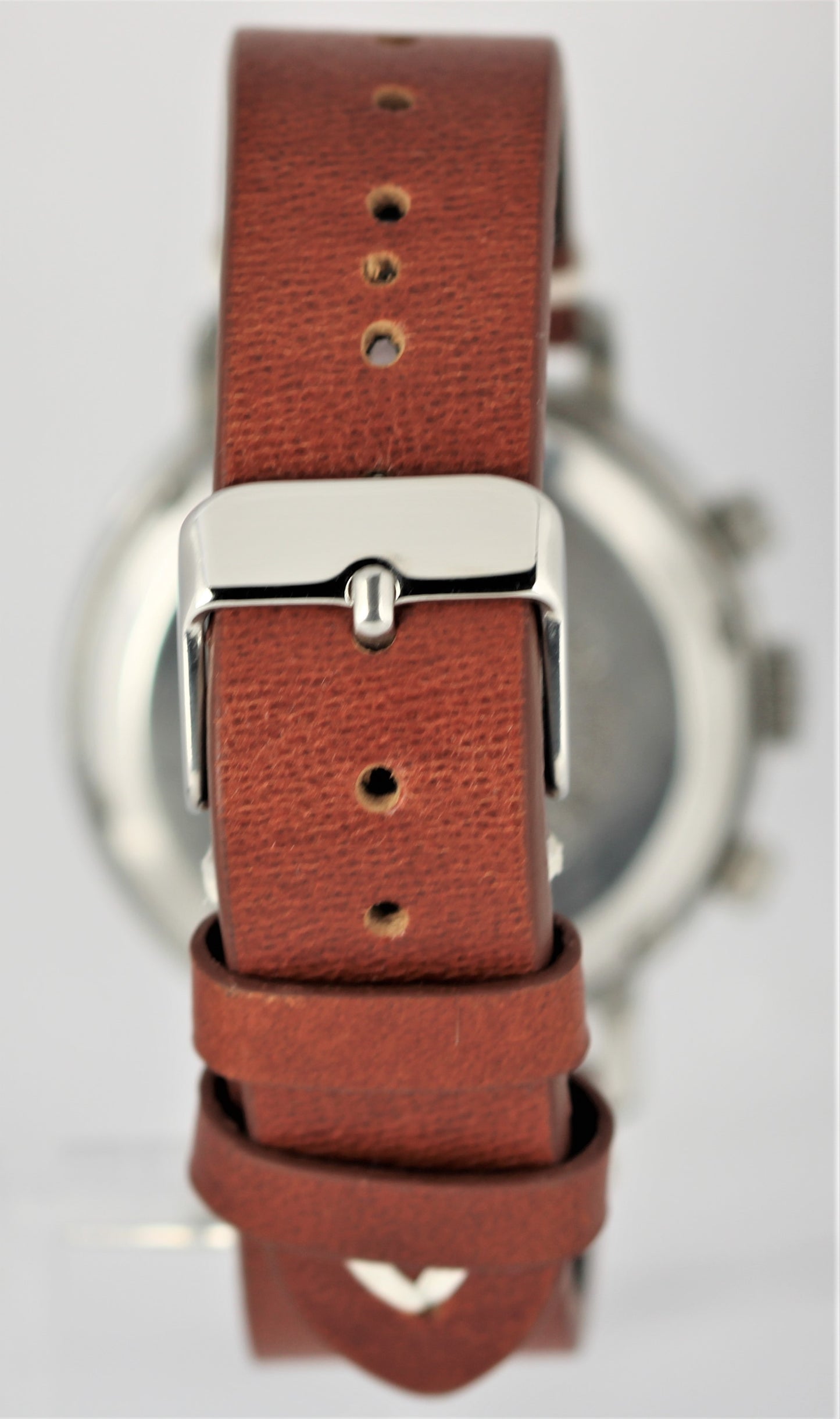 Vintage Wakmann Telemeter Mile Chronograph Steel Silver 37mm Leather Watch