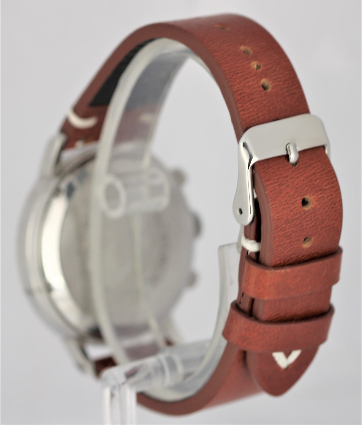 Vintage Wakmann Telemeter Mile Chronograph Steel Silver 37mm Leather Watch