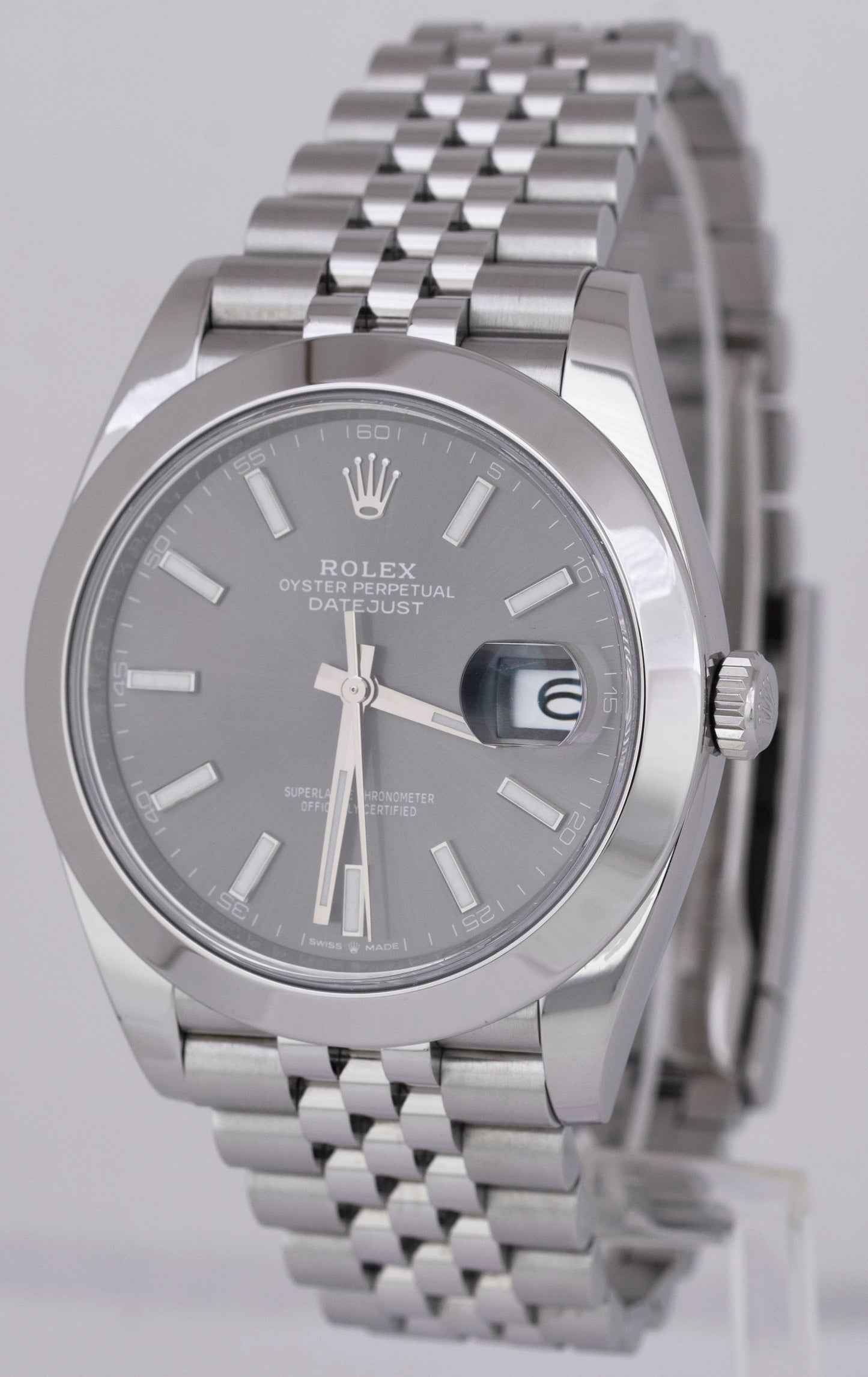 MINT 2021 PAPERS Rolex DateJust 41 Rhodium Stainless Jubilee Watch 126300 B+P