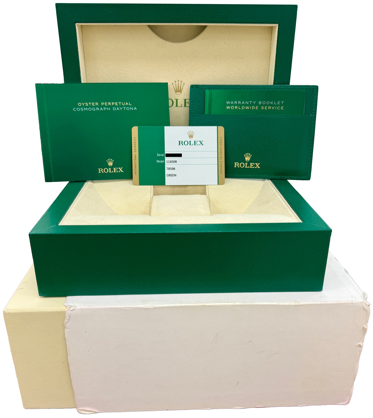 STICKERED PAPERS Rolex Daytona GREEN JOHN MAYER 40mm 18K Yellow Gold 116508 BOX