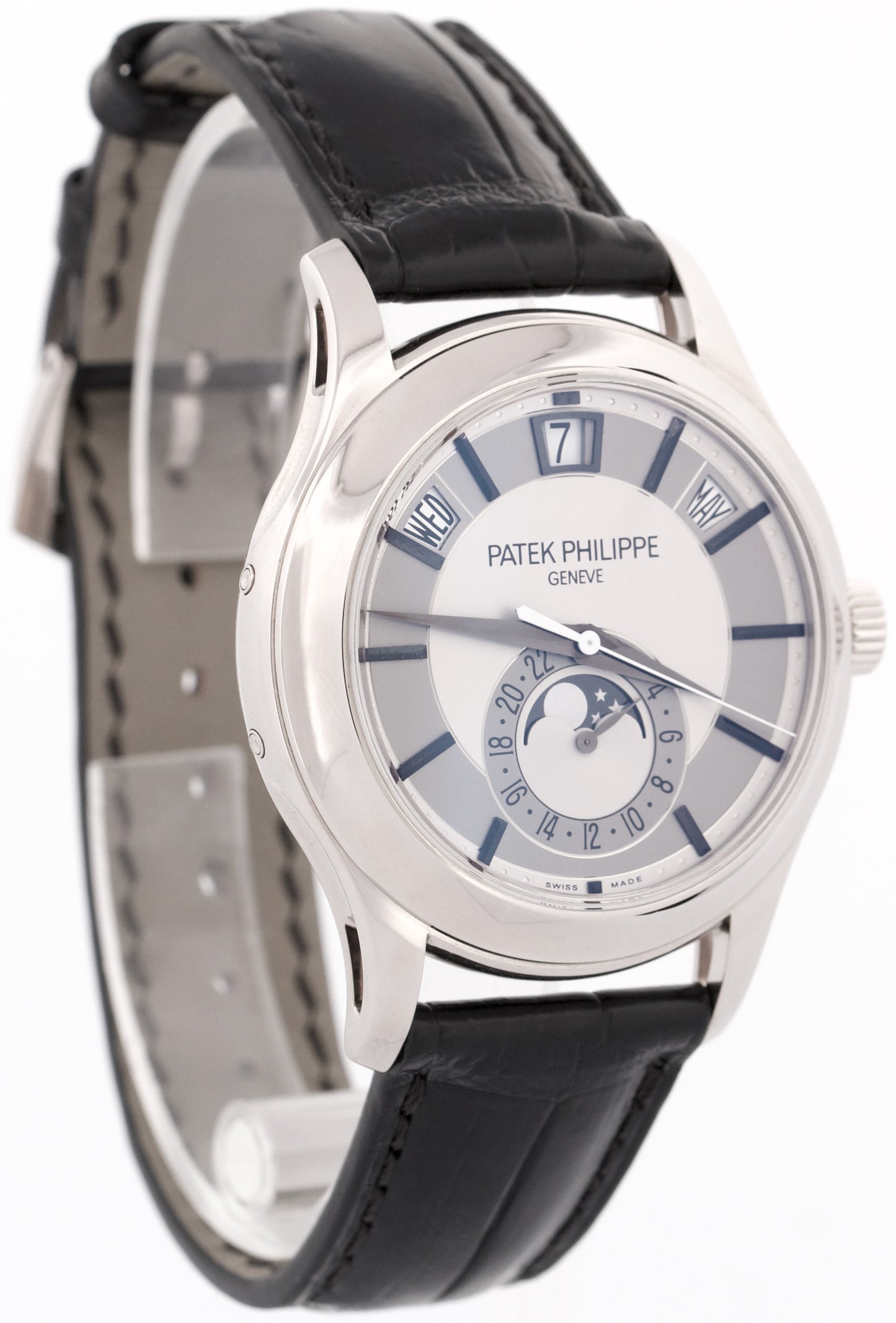Patek Philippe Annual Calendar 18K White Gold GRAY SILVER Leather 40mm 5205G