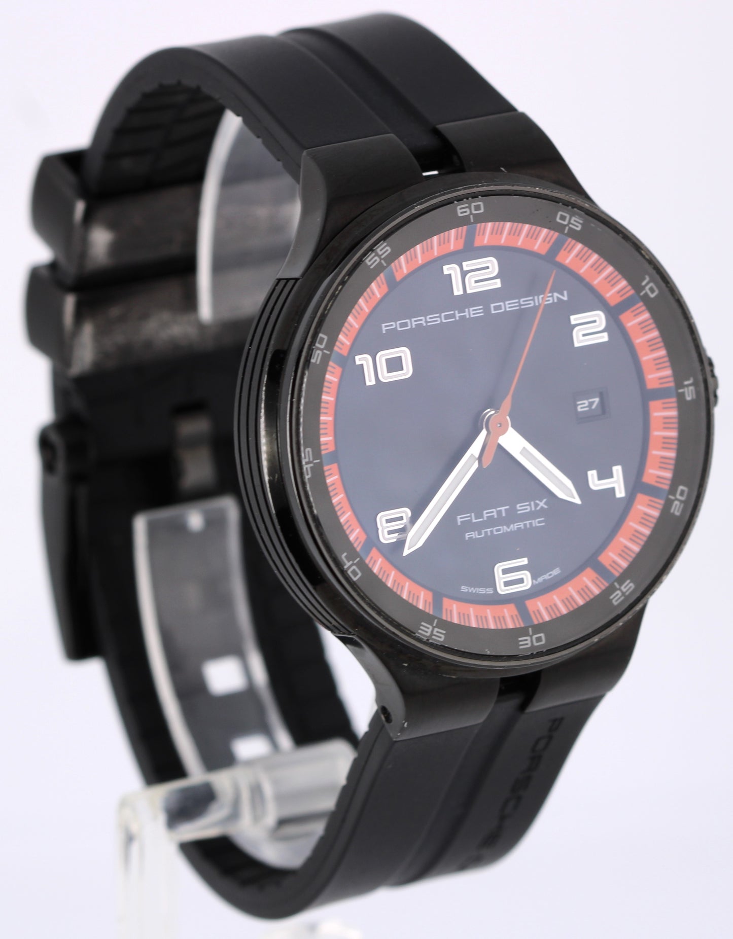 Porsche Design Flat Six P'6350 Steel Black Orange 44mm 6350.43 Rubber Watch