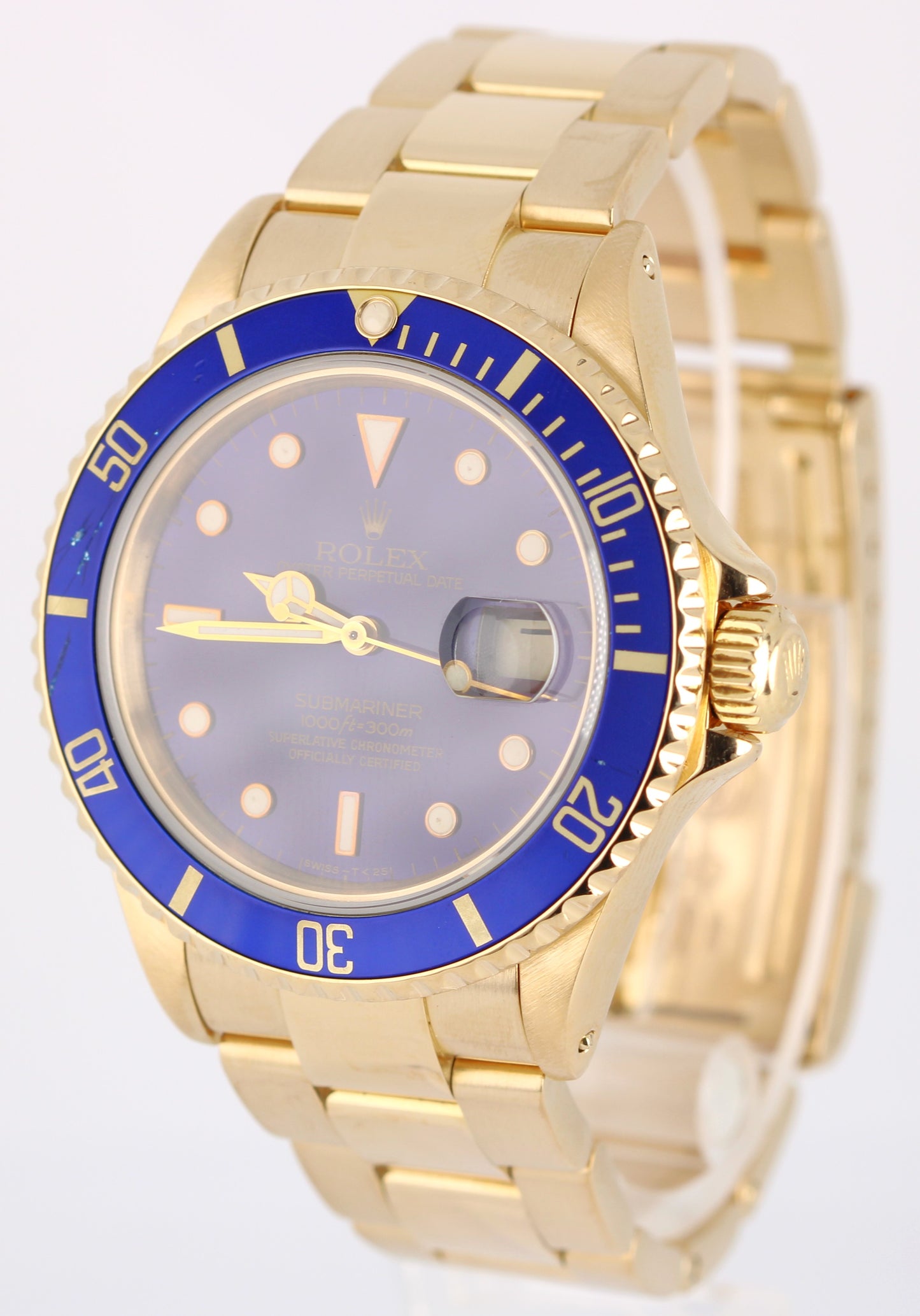 VINTAGE Rolex Submariner Date 18K Yellow Gold BLUE PURPLE 40mm 16808 Watch