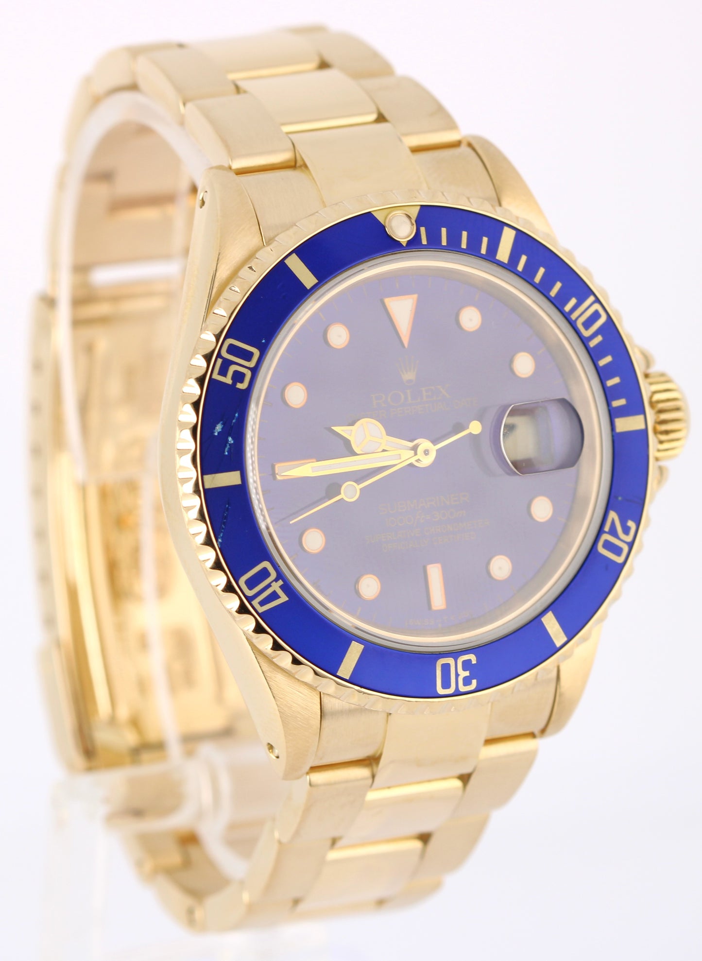 VINTAGE Rolex Submariner Date 18K Yellow Gold BLUE PURPLE 40mm 16808 Watch