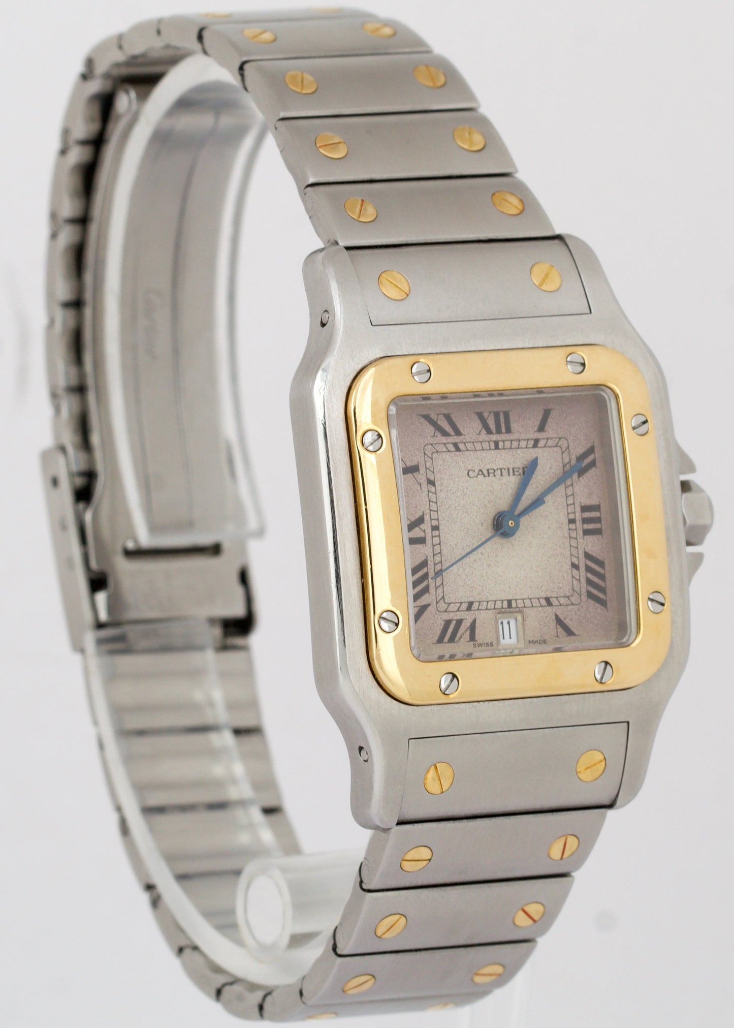 PAPERS Ladies Cartier Santos Galbee 29mm Roman 18K Gold Steel Quartz 187901 BOX