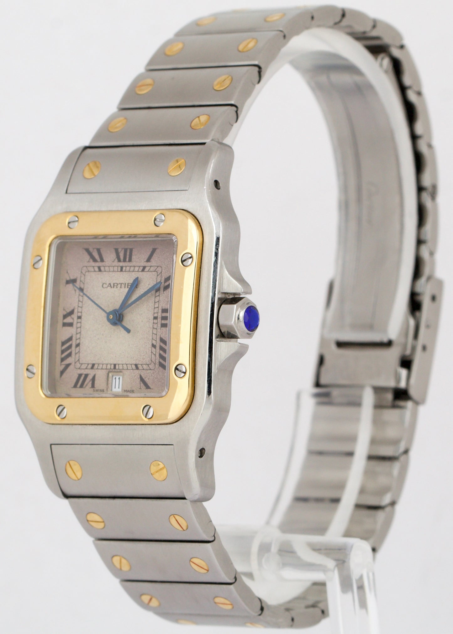 PAPERS Ladies Cartier Santos Galbee 29mm Roman 18K Gold Steel Quartz 187901 BOX