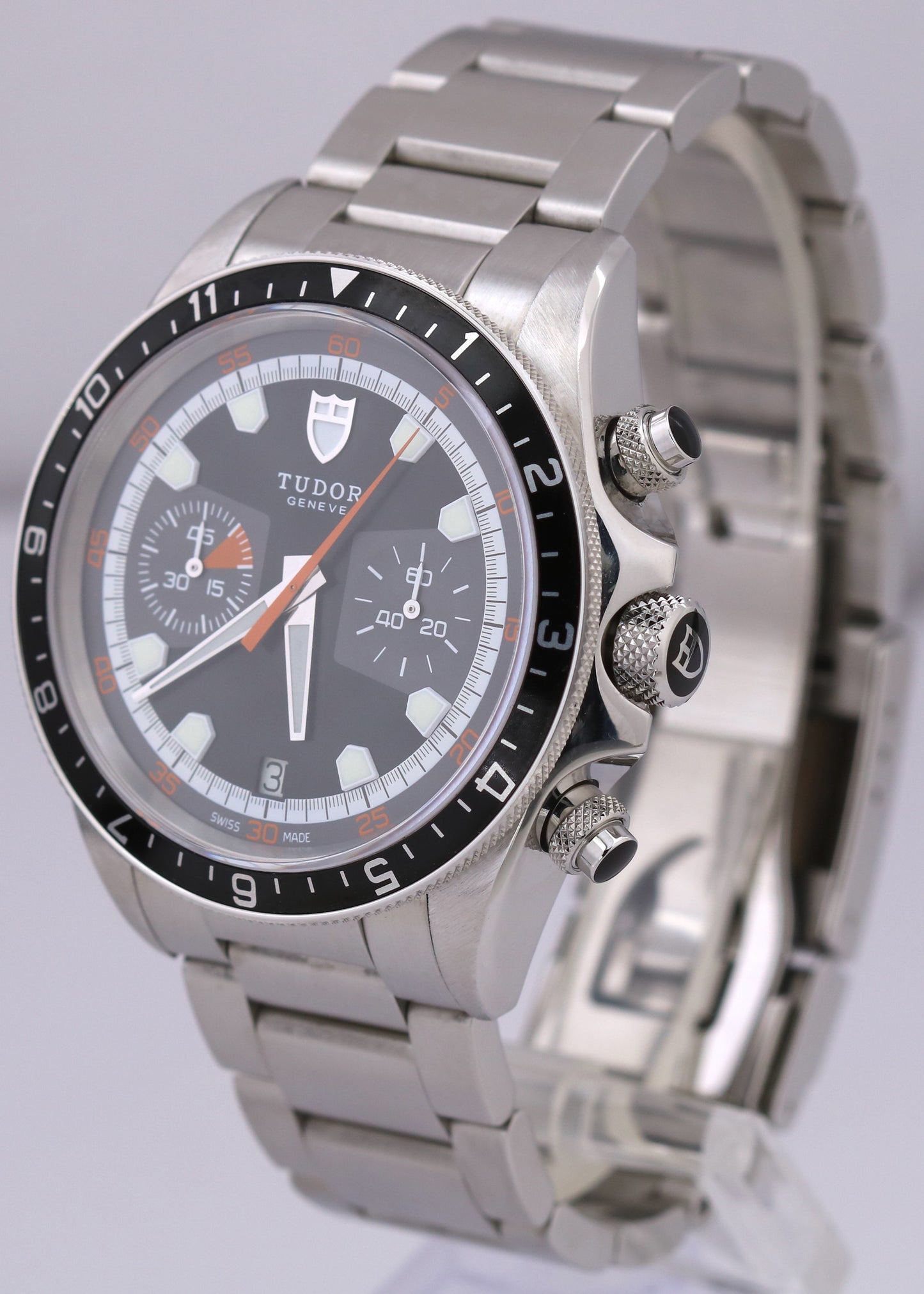 2022 PAPERS Tudor Heritage Chronograph BLACK Gray Steel 42mm Watch 70330 N BOX