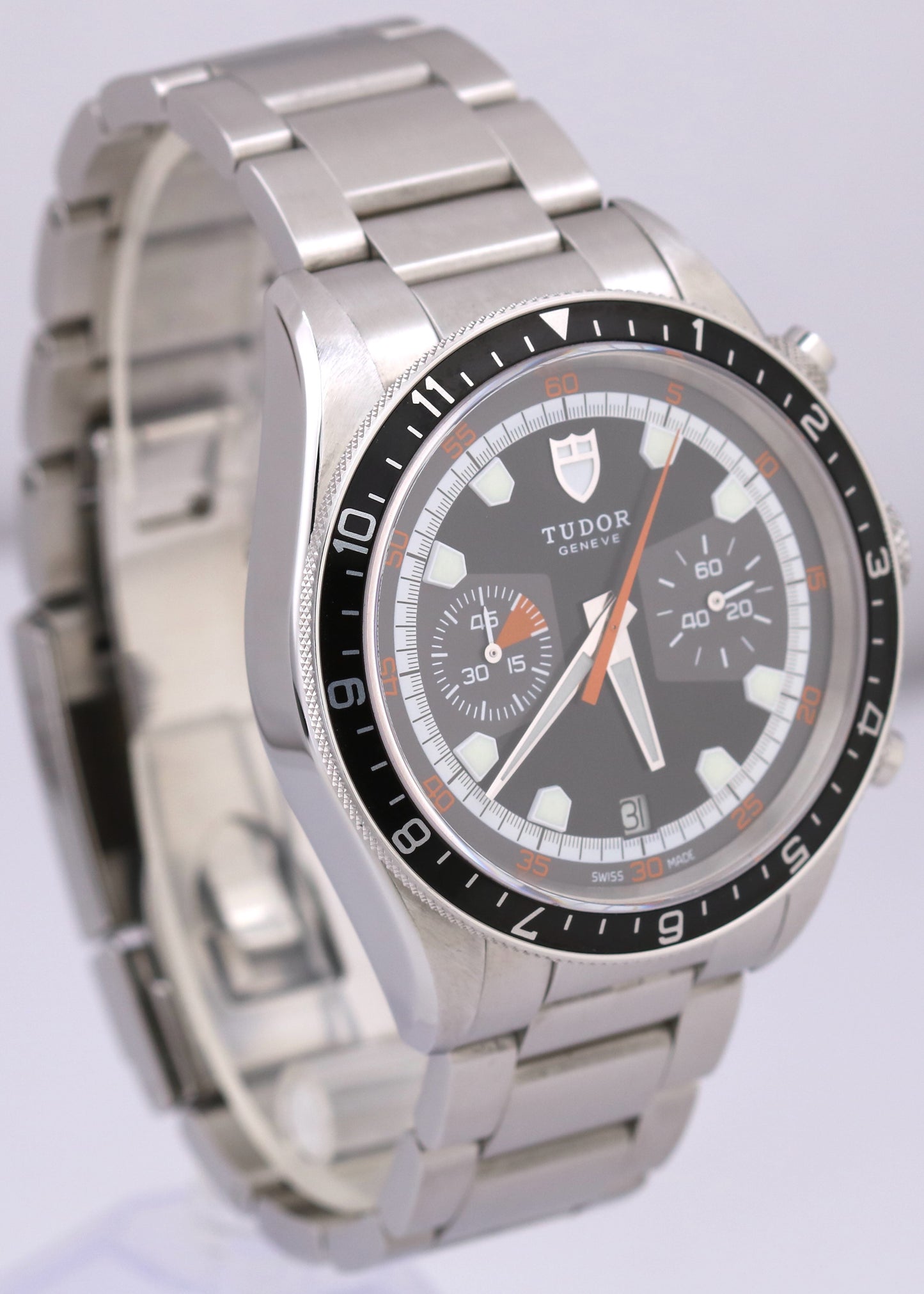 2022 PAPERS Tudor Heritage Chronograph BLACK Gray Steel 42mm Watch 70330 N BOX
