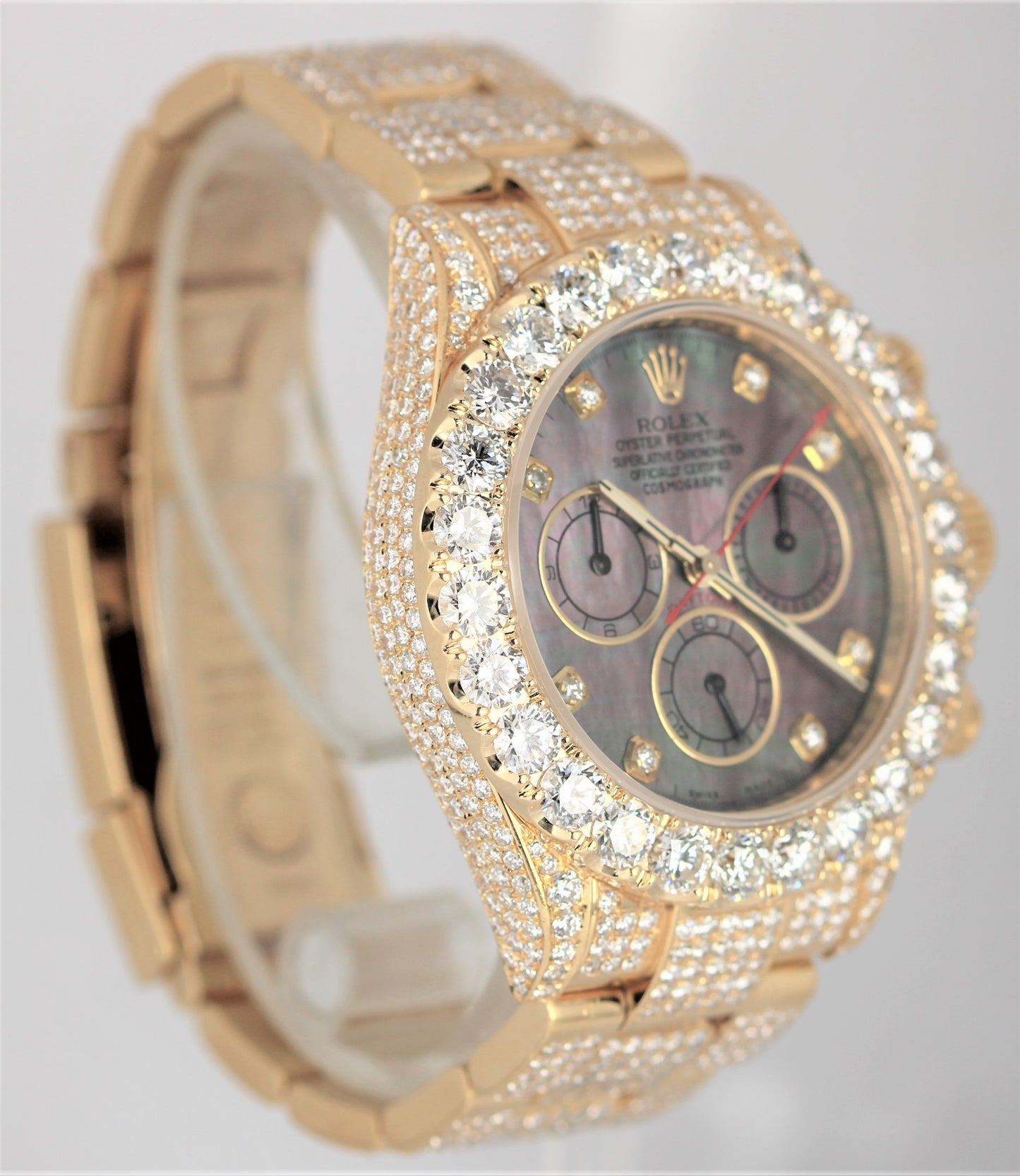 Rolex Daytona Cosmograph 18K Yellow Gold 10ctw DIA Black MOP 40mm 116528 Watch