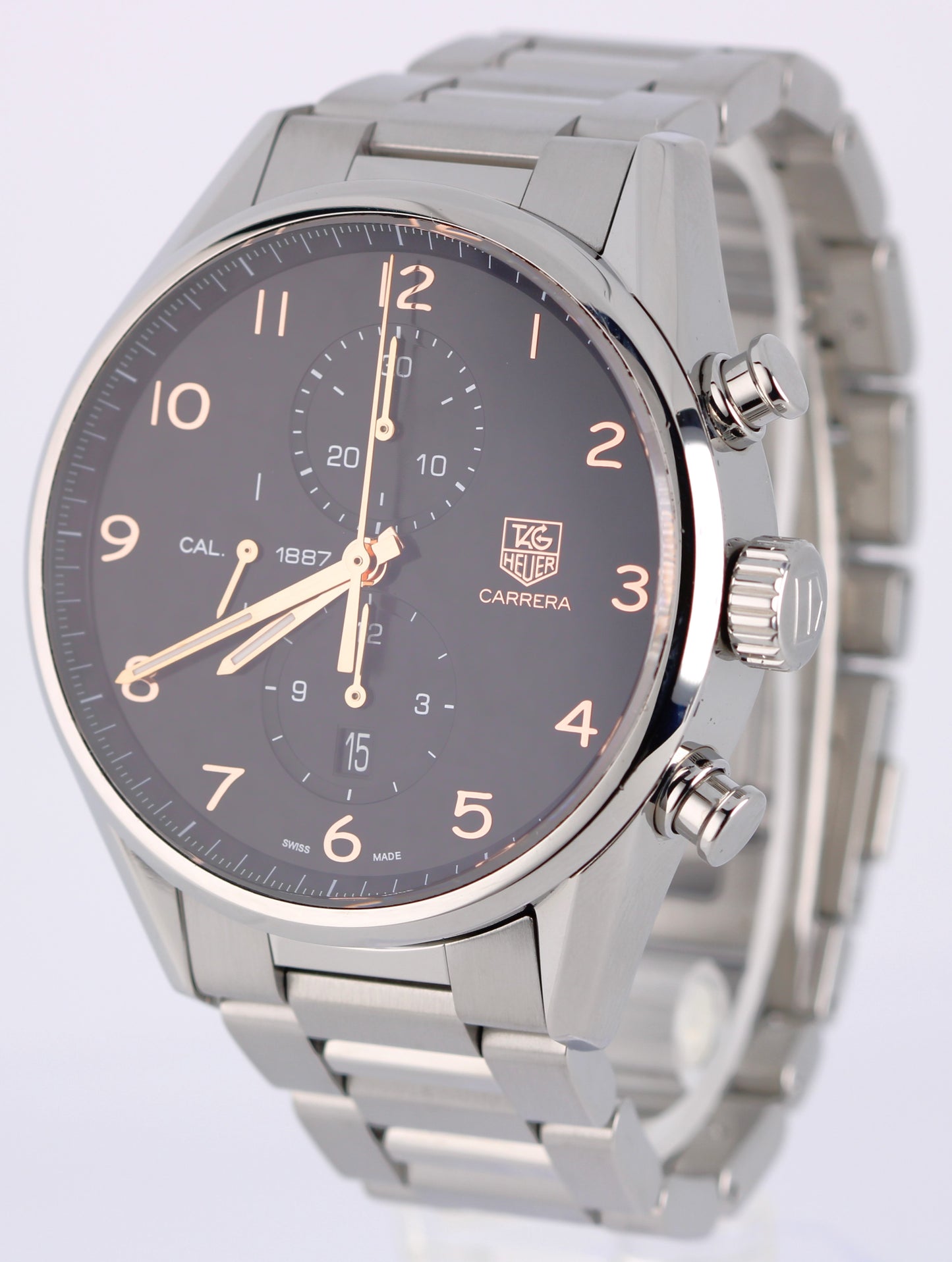 Tag Heuer Carrera Stainless Steel Black Rose Toned Arabic 43mm CAR2014.0 Watch