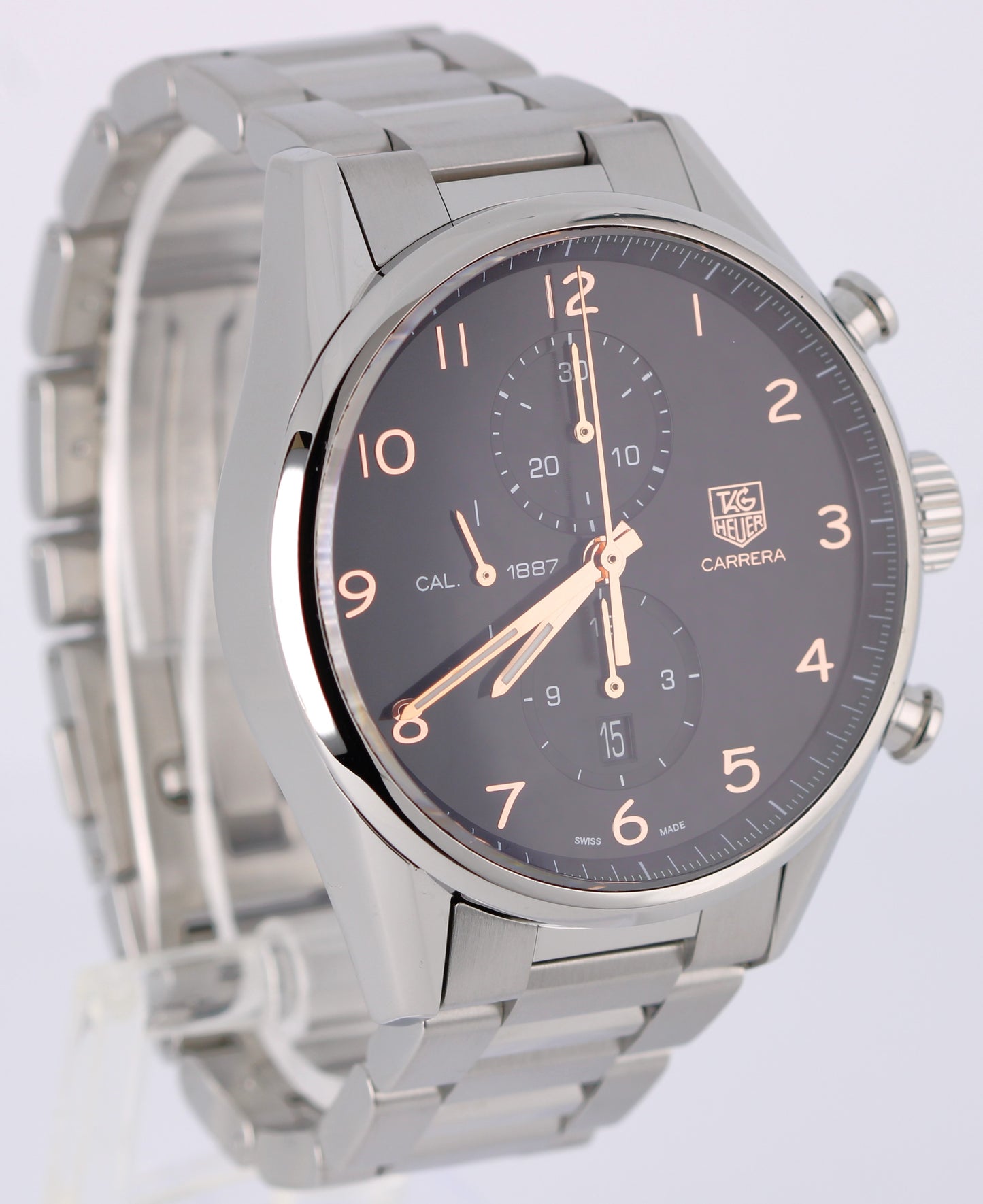 Tag Heuer Carrera Stainless Steel Black Rose Toned Arabic 43mm CAR2014.0 Watch