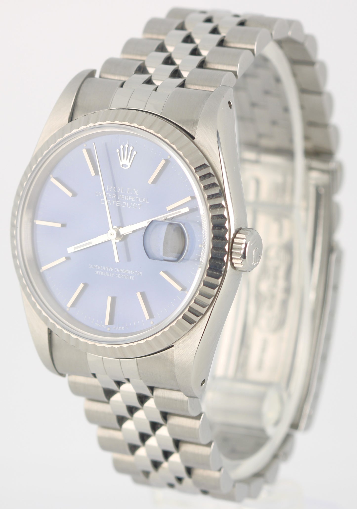 Rolex DateJust Stainless Steel Blue 36mm Jubilee Fluted 16234 Watch