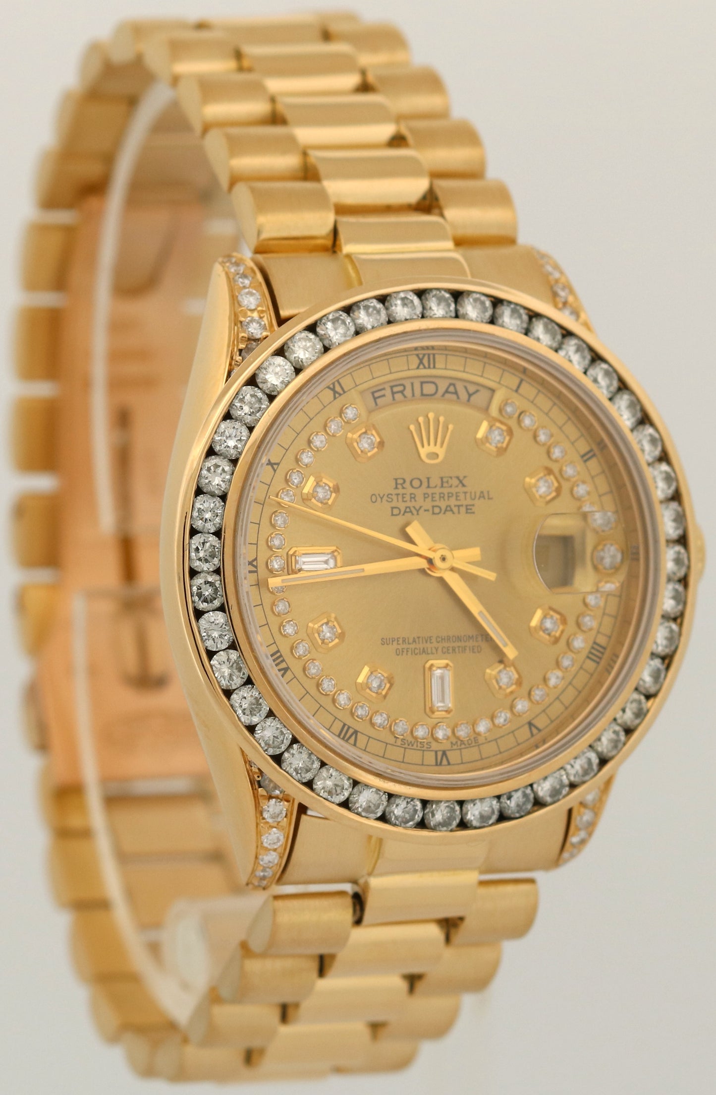 VINTAGE Rolex Day-Date President CHAMPAGNE DIAMOND 36mm 18K Gold Watch 18038