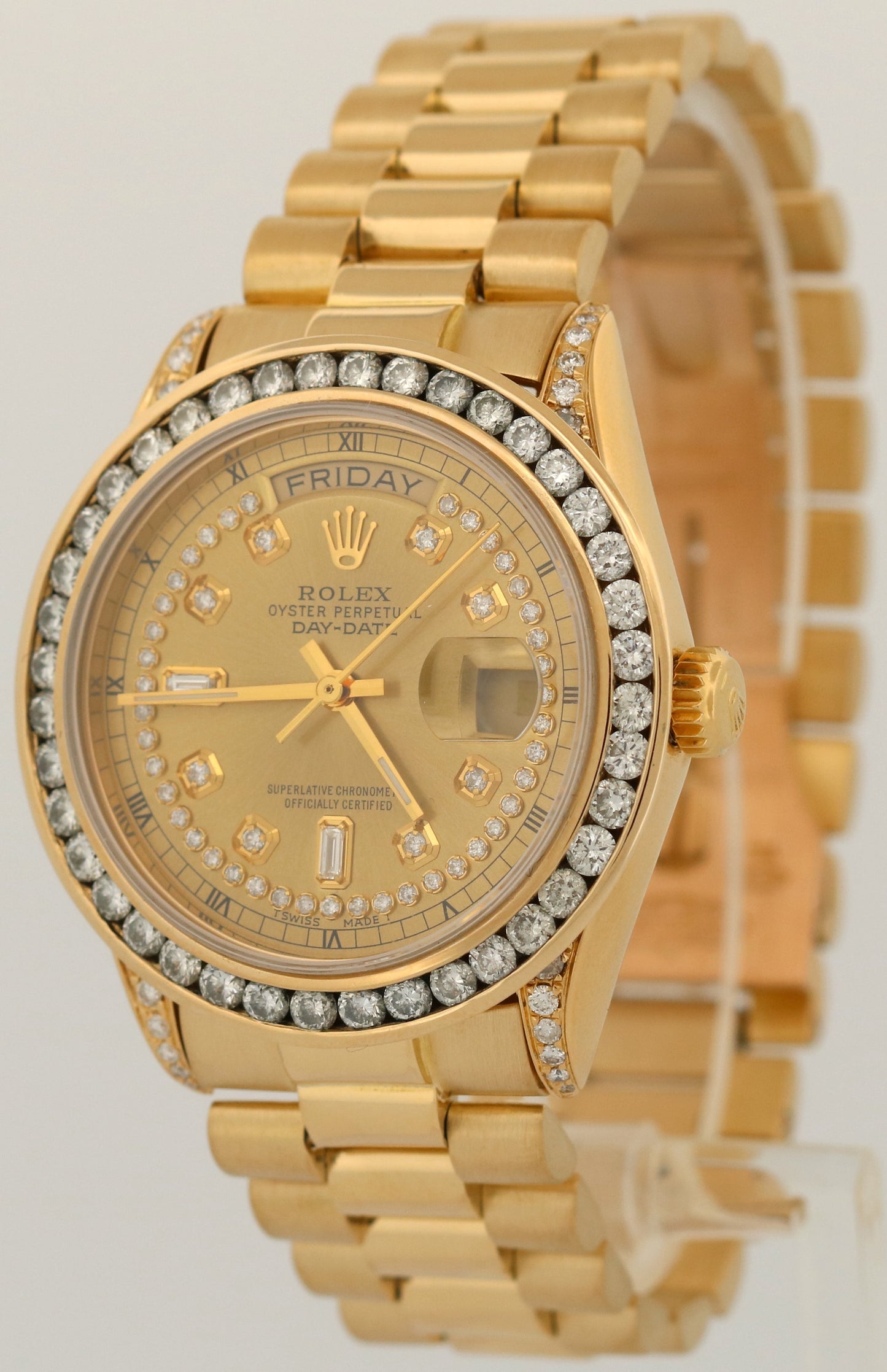 VINTAGE Rolex Day-Date President CHAMPAGNE DIAMOND 36mm 18K Gold Watch 18038