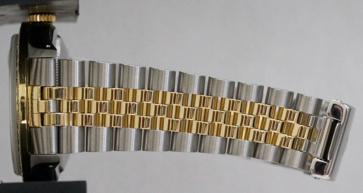 1991 Rolex DateJust 36mm BLACK DIAMOND Two-Tone 18K Gold Steel JUBILEE 16233