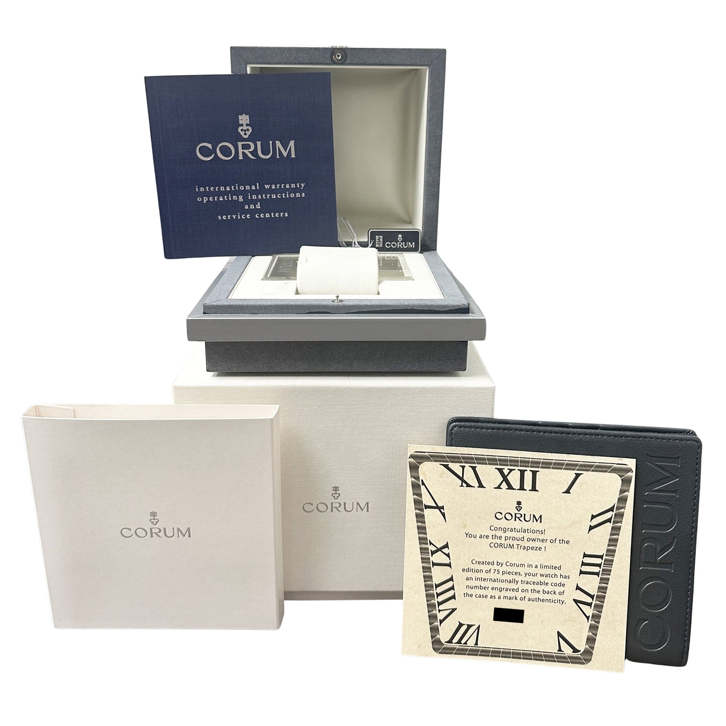 Corum Trapeze LIMITED EDITION Silver Blue Roman Numeral 39mm 82.404.20 Watch BOX