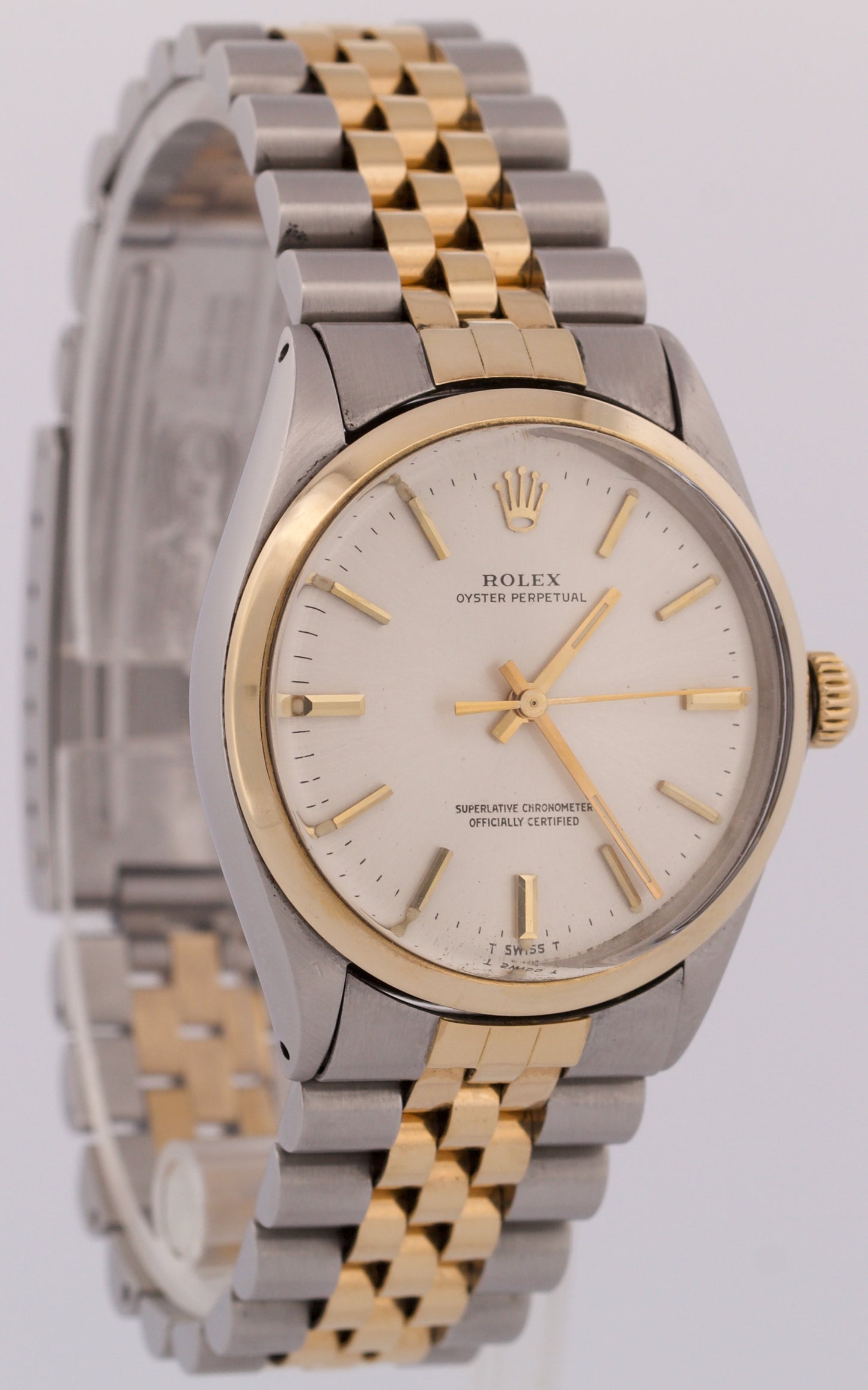 VINTAGE 1969 Rolex Oyster Perpetual 34mm SILVER 18K Steel Fluted JUBILEE 1005