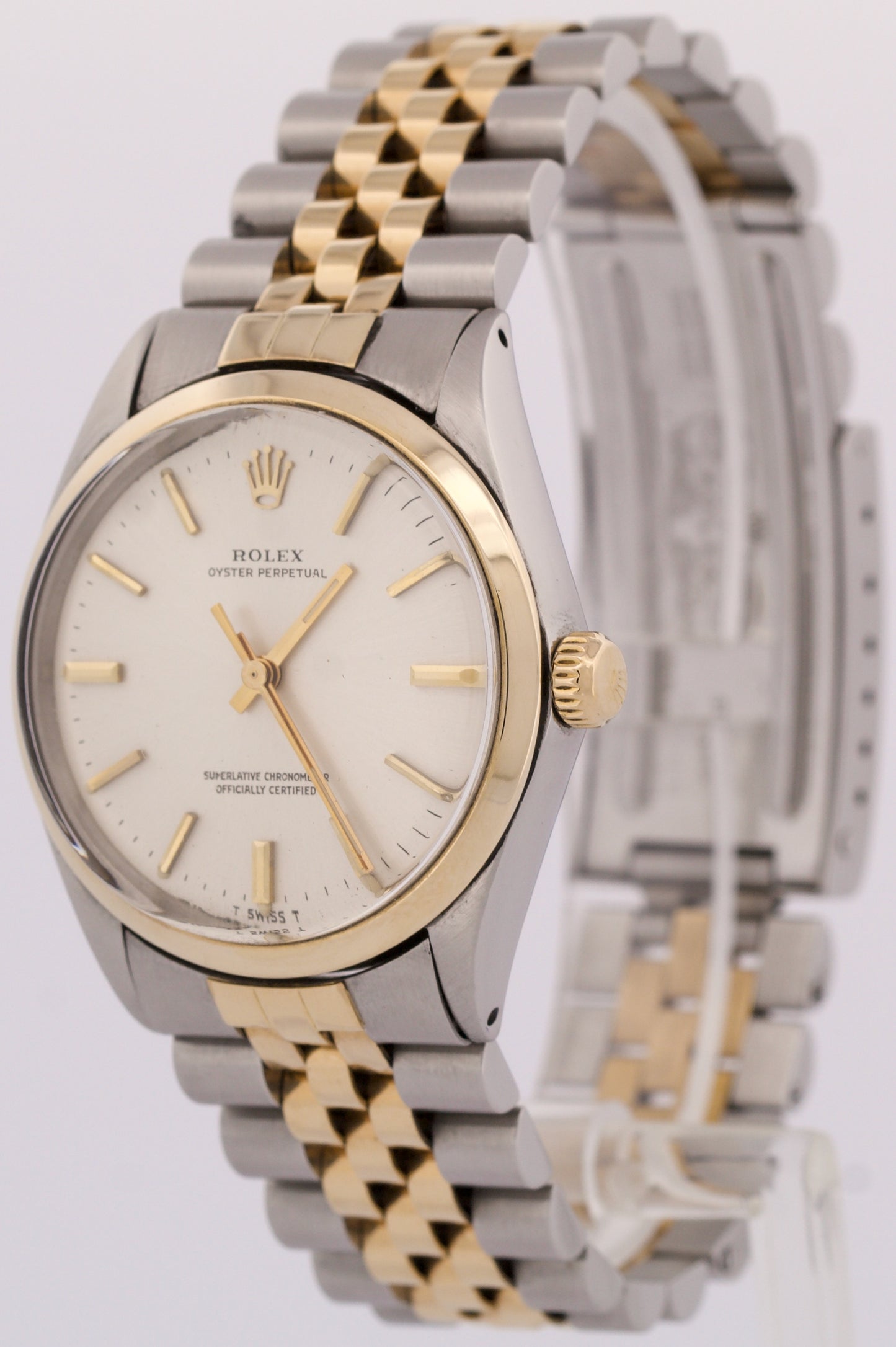 VINTAGE 1969 Rolex Oyster Perpetual 34mm SILVER 18K Steel Fluted JUBILEE 1005