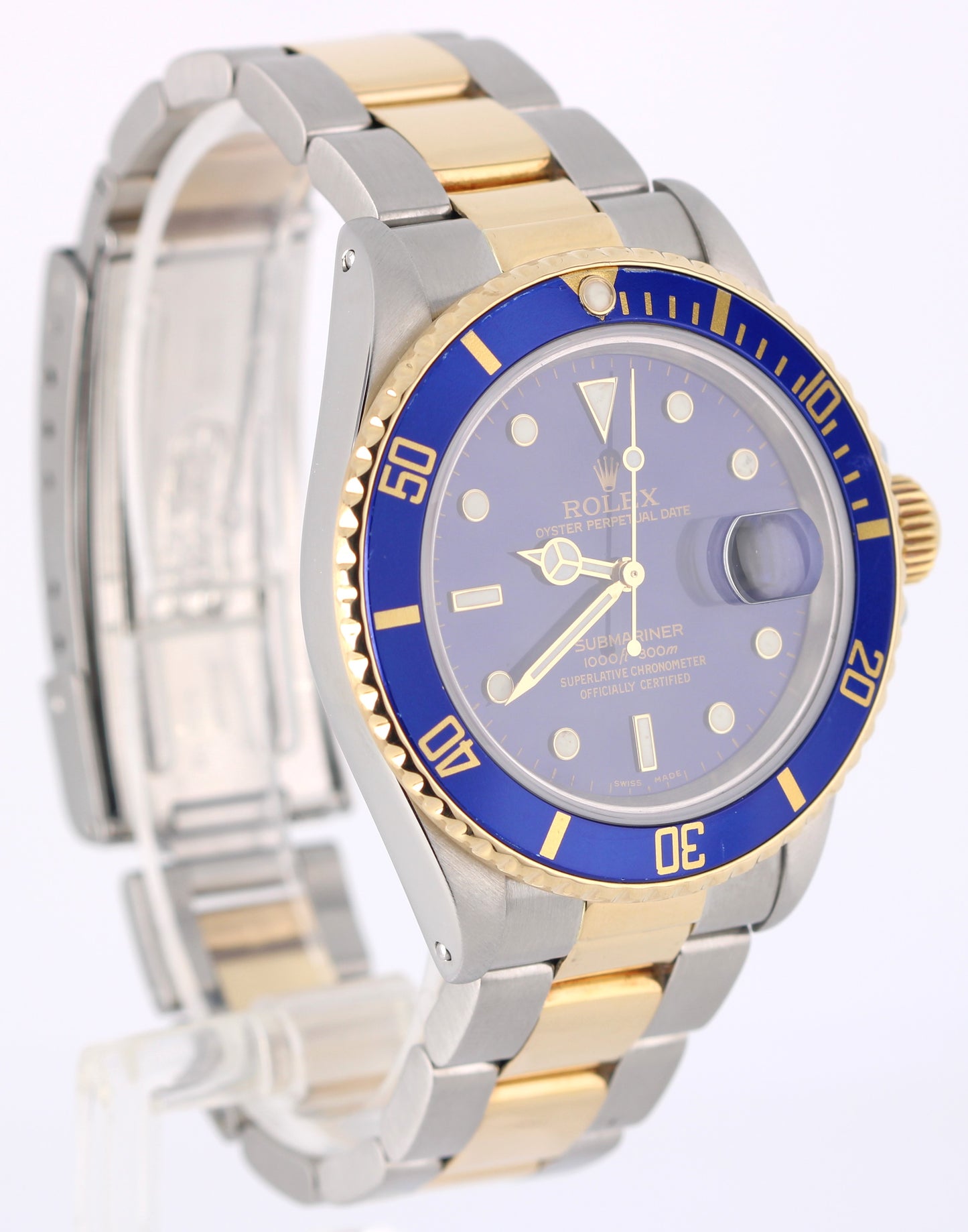 VINTAGE Rolex Submariner Date Two-Tone 18K Gold Steel Blue 40mm 16803 Watch