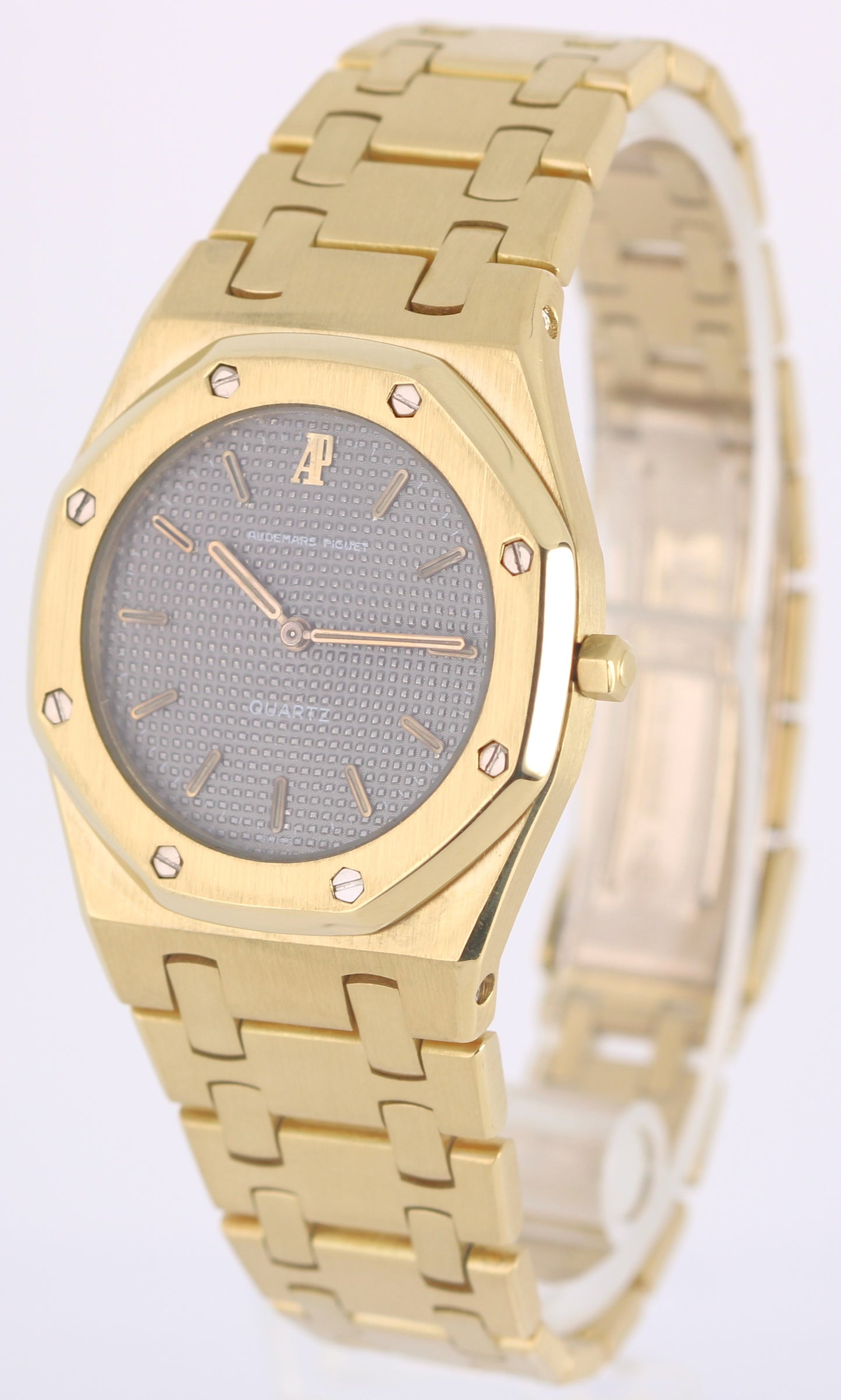 Audemars Piguet Royal Oak Quartz 18k Gold Gray Petite Tapisserie 30mm 56173BA