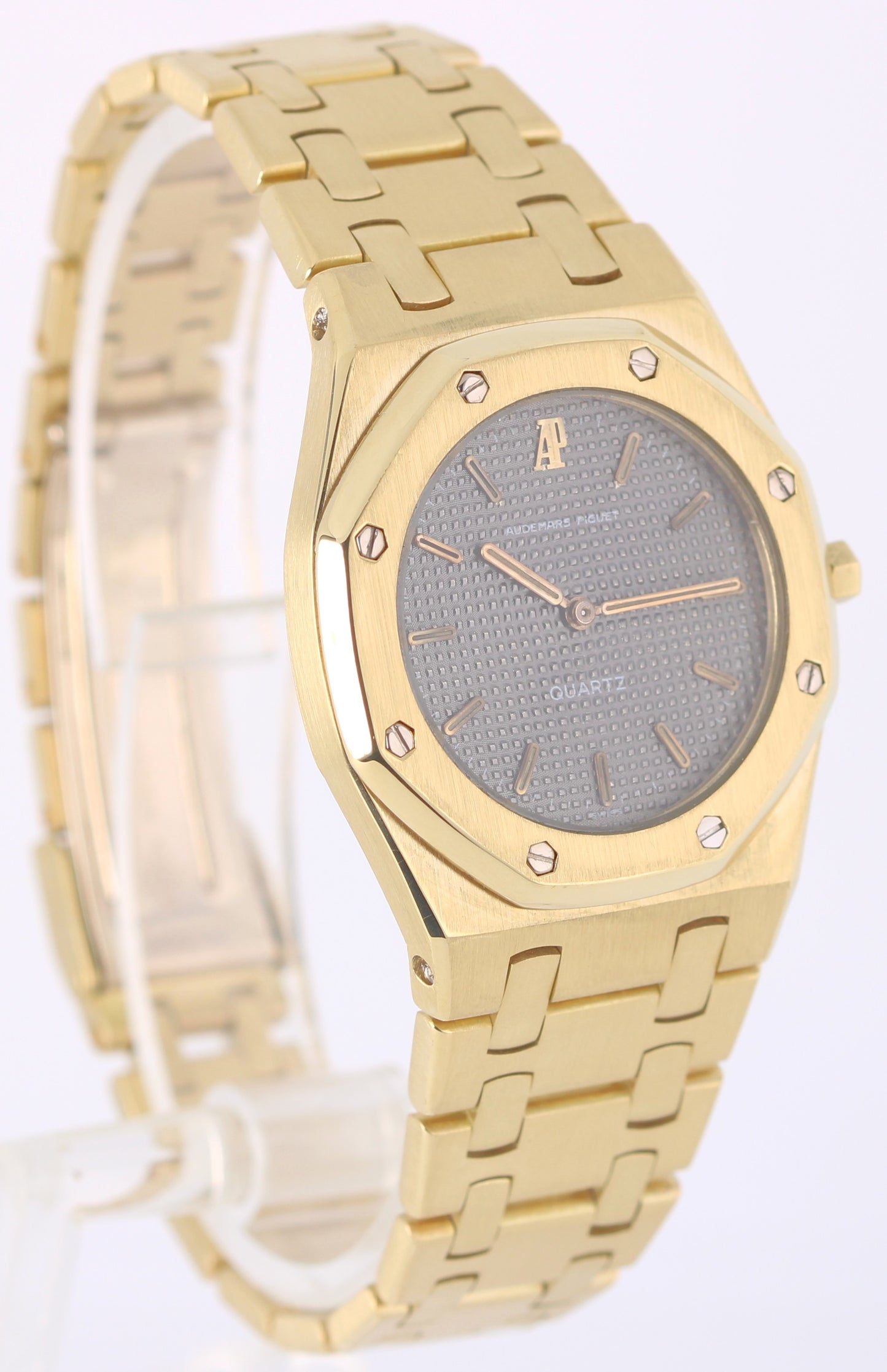 Audemars Piguet Royal Oak Quartz 18k Gold Gray Petite Tapisserie 30mm 56173BA
