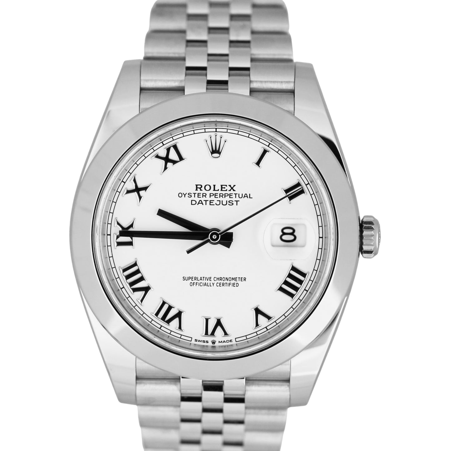 FEB 2023 Rolex DateJust 41 White Roman Stainless Jubilee 126300 Watch B&P