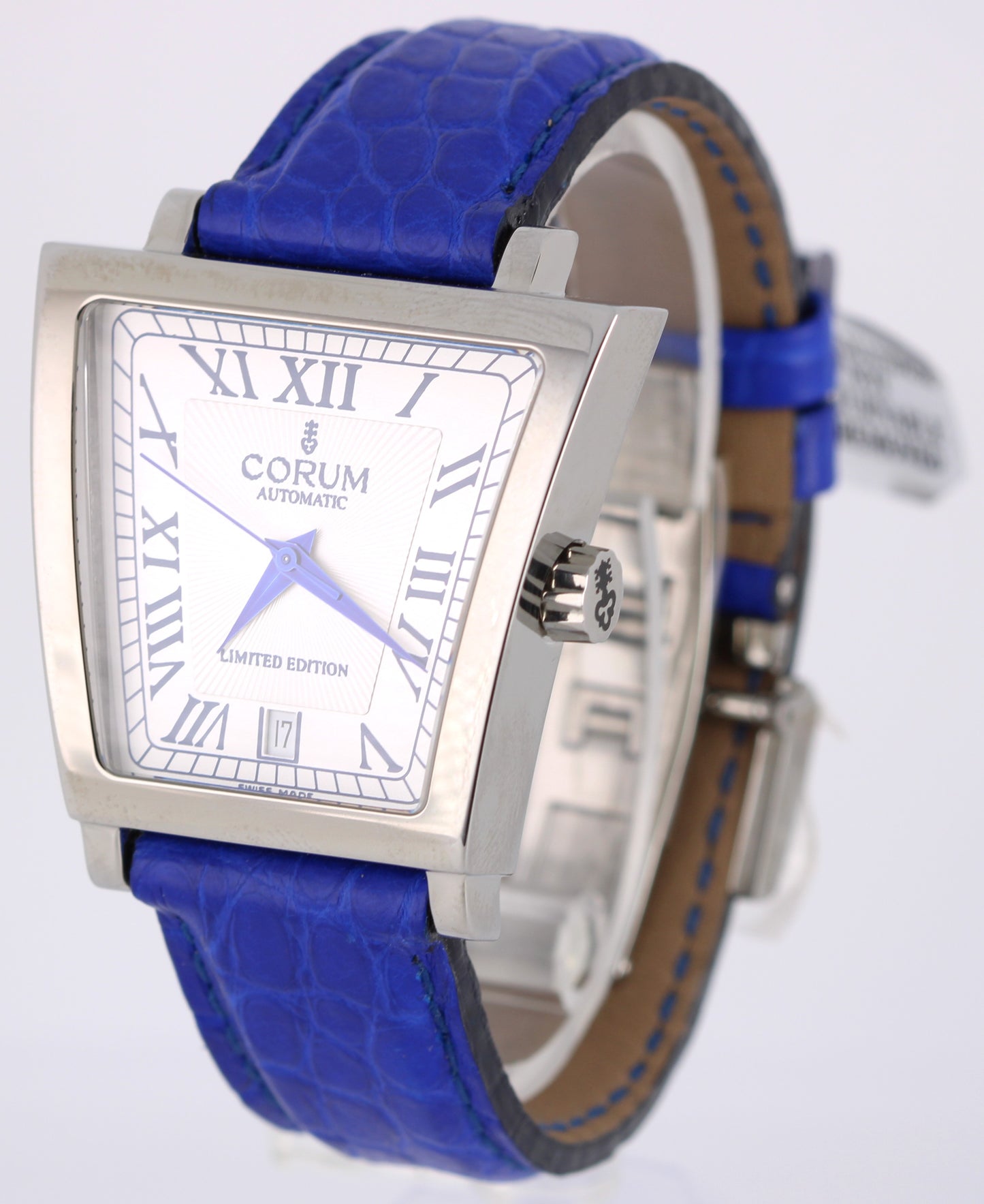 Corum Trapeze LIMITED EDITION Silver Blue Roman Numeral 39mm 82.404.20 Watch BOX