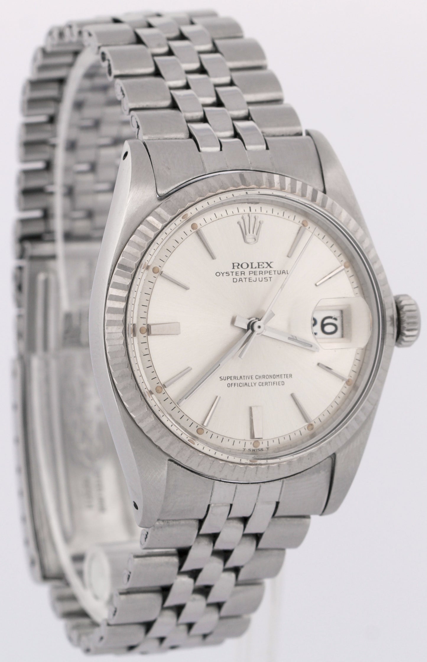 VINTAGE Rolex DateJust 36mm SILVER Stainess Steel 18K Gold Fluted JUBILEE 1601