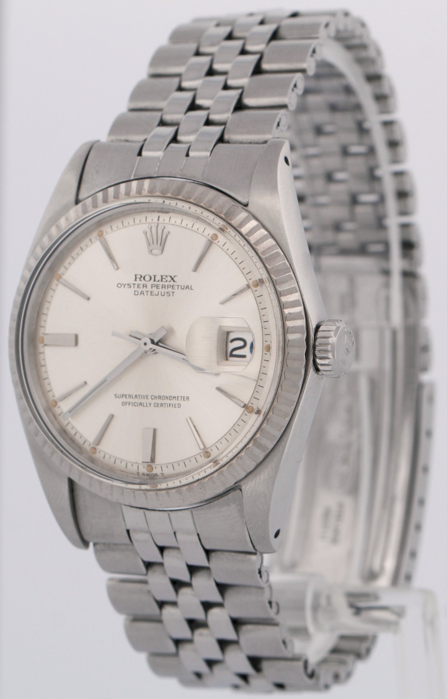 VINTAGE Rolex DateJust 36mm SILVER Stainess Steel 18K Gold Fluted JUBILEE 1601