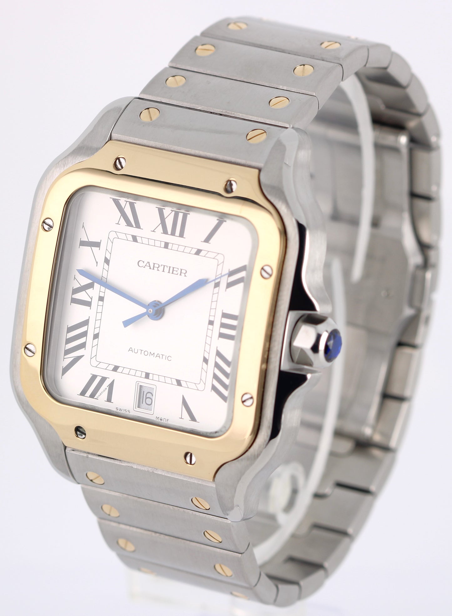 Cartier Santos Two-Tone 18k Yellow Gold Steel White Roman 39.8mm 4072 Watch