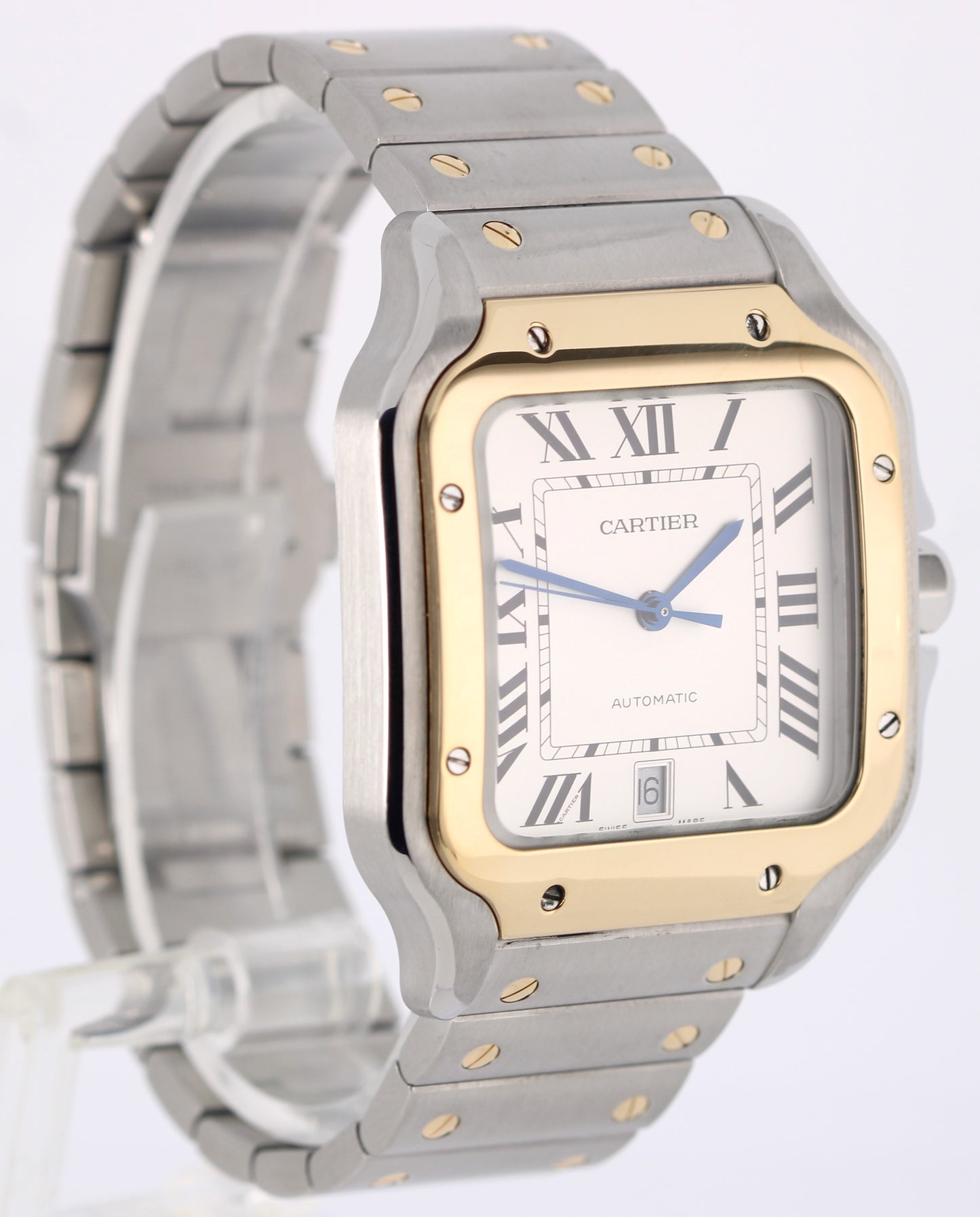 Cartier Santos Two-Tone 18k Yellow Gold Steel White Roman 39.8mm 4072 Watch