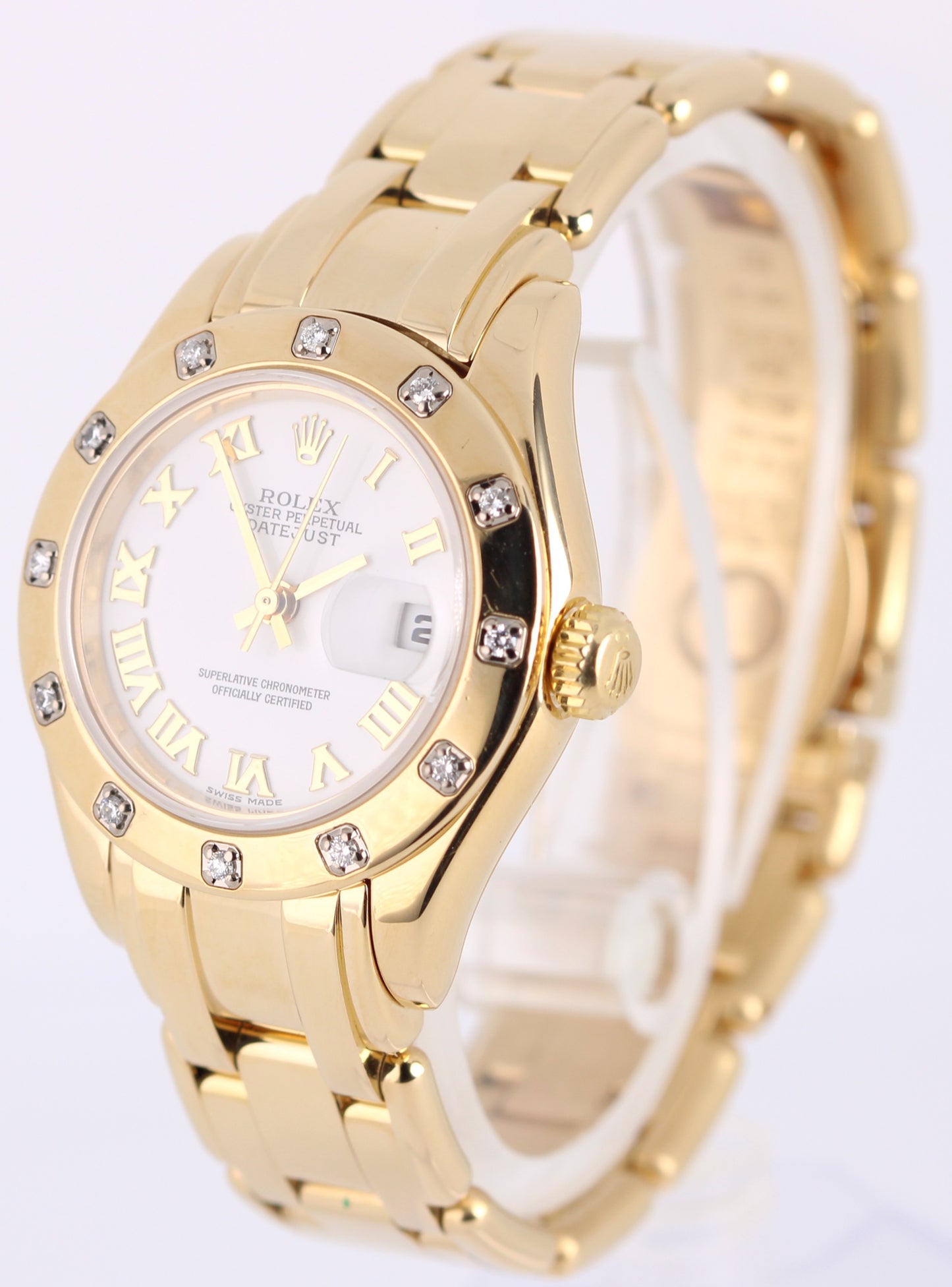 2003 PAPERS Rolex DateJust Pearlmaster 18k DIAMOND White Roman 29mm 80318 BOX