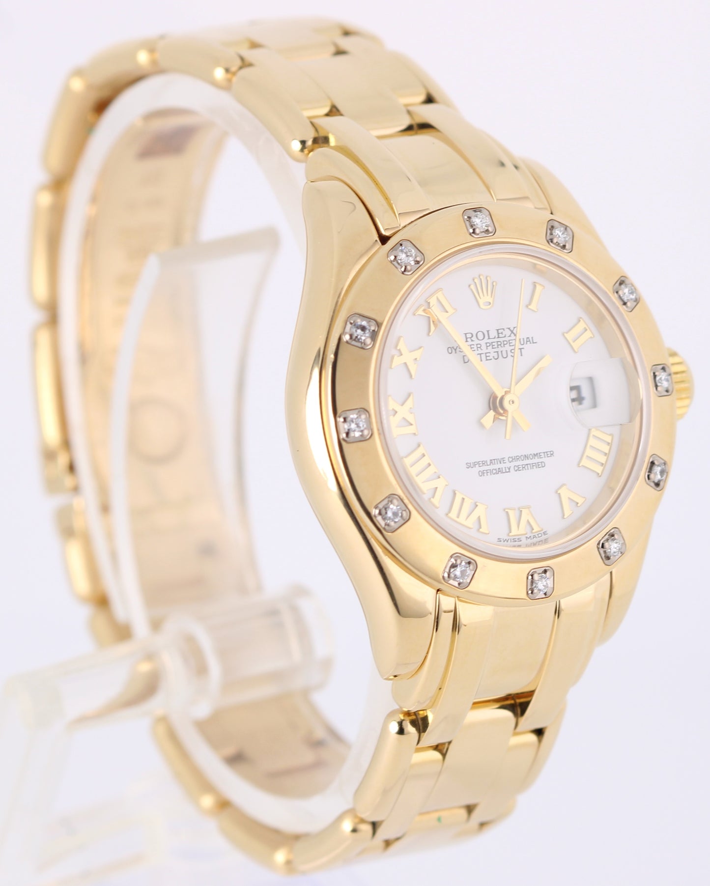 2003 PAPERS Rolex DateJust Pearlmaster 18k DIAMOND White Roman 29mm 80318 BOX