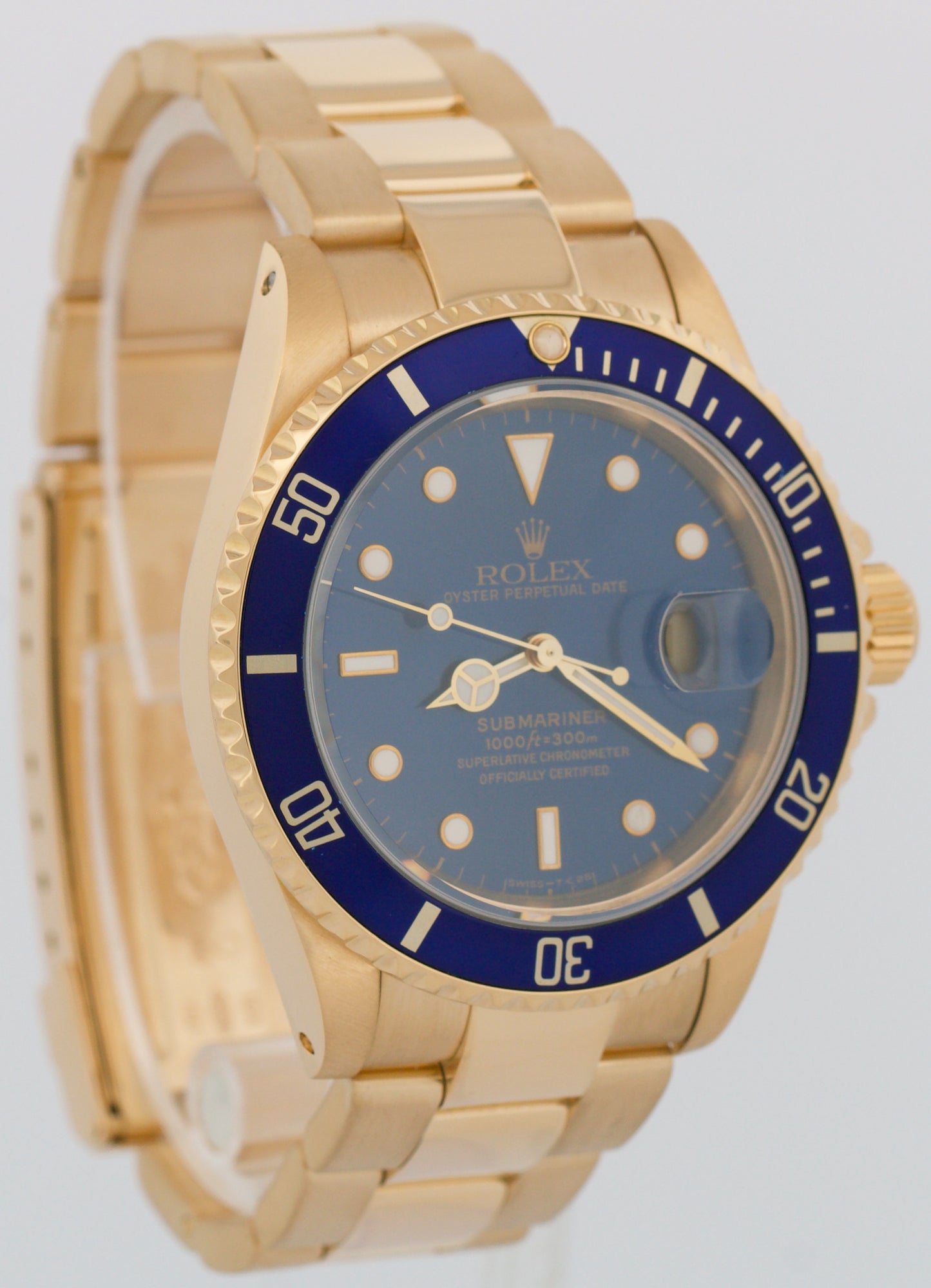 MINT 1993 Rolex Submariner Date BLUE 18K Yellow Gold 40mm Watch 16618 Watch