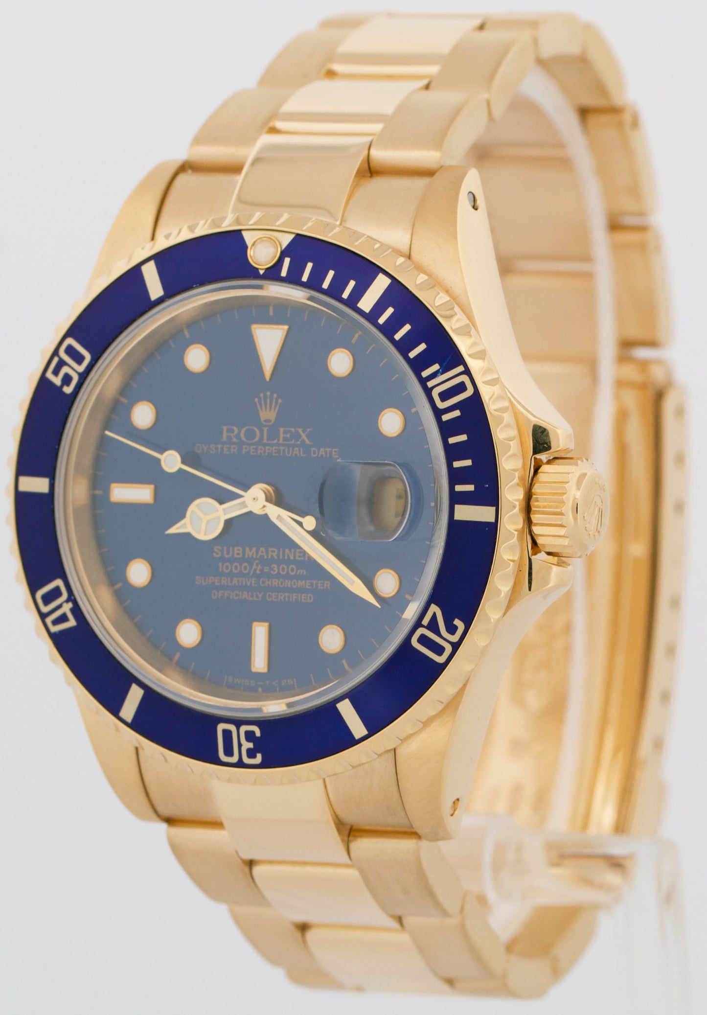 MINT 1993 Rolex Submariner Date BLUE 18K Yellow Gold 40mm Watch 16618 Watch