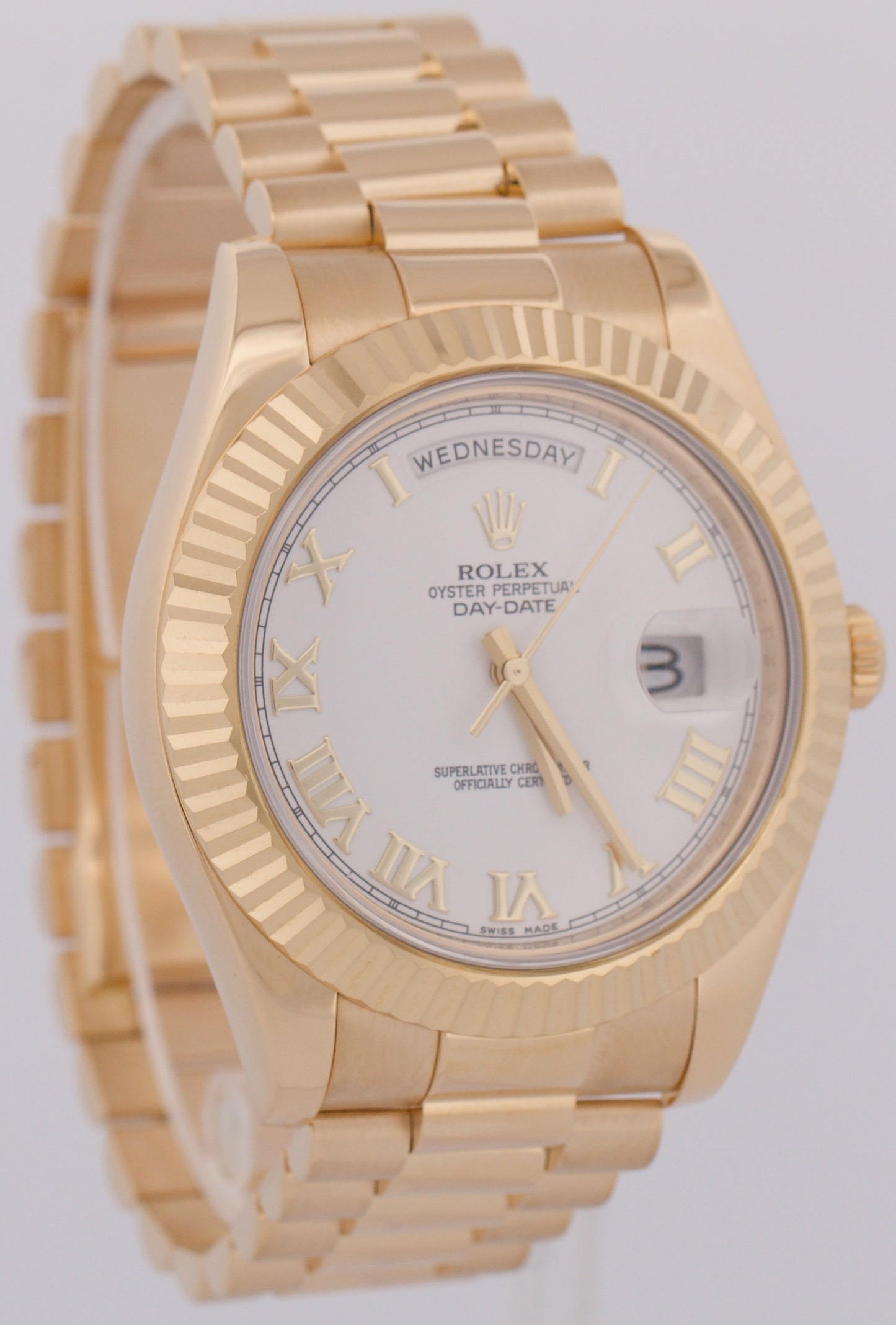 MINT Rolex Day-Date II President 41mm WHITE ROMAN 18K Yellow Gold 218238 BOX