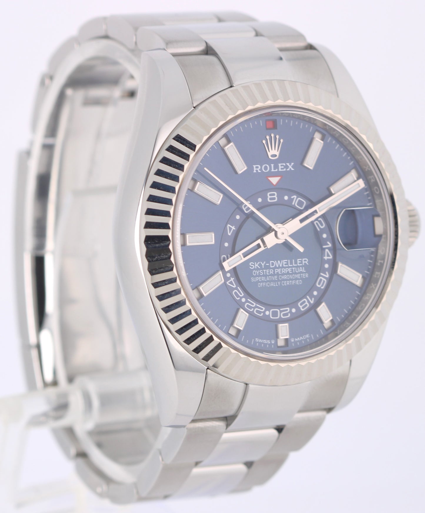 2024 PAPERS Rolex Sky-Dweller 18k Fluted Steel Blue 42mm 336934 Oyster Watch BOX