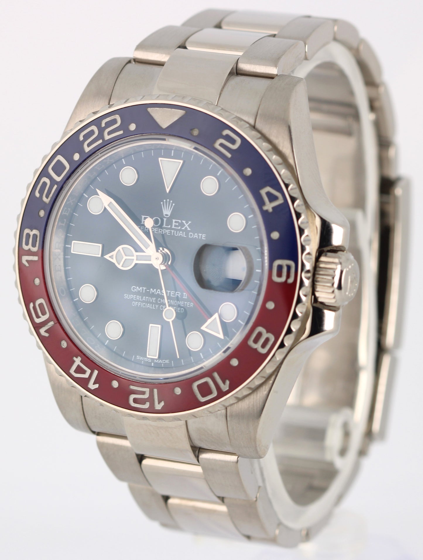 Rolex GMT-Master II PEPSI 18K White Gold Blue Red Black 40mm 116719 Oyster Watch