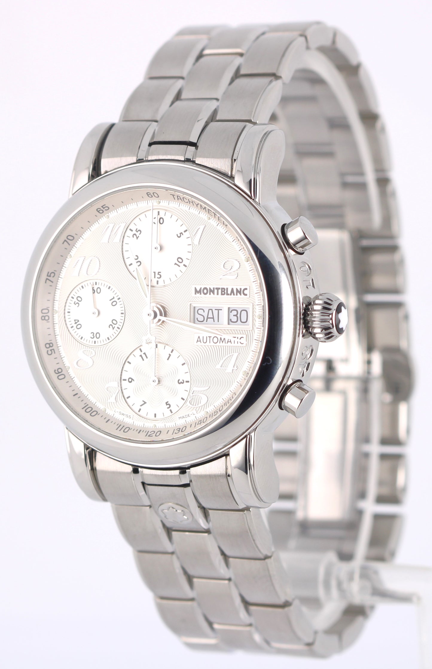 Montblanc Star Meisterstuck Day Date Chronograph Silver 38mm 7016 Watch BOX