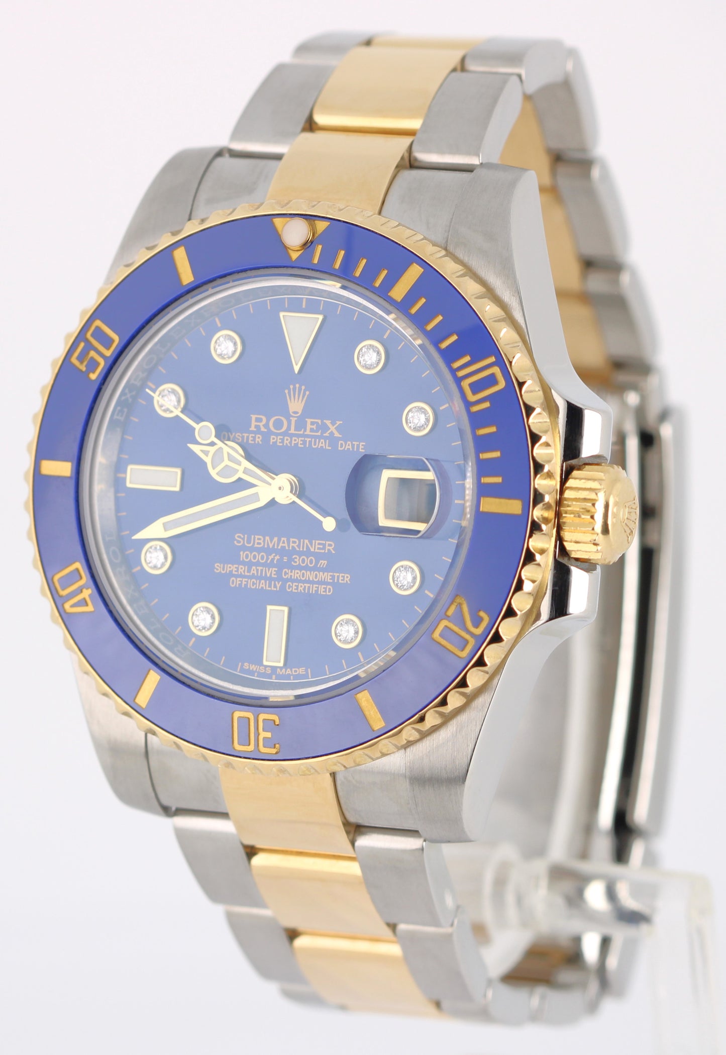 Rolex Submariner Date Two-Tone 18k Gold BLUE DIAMOND Serti 40mm 116613 Watch