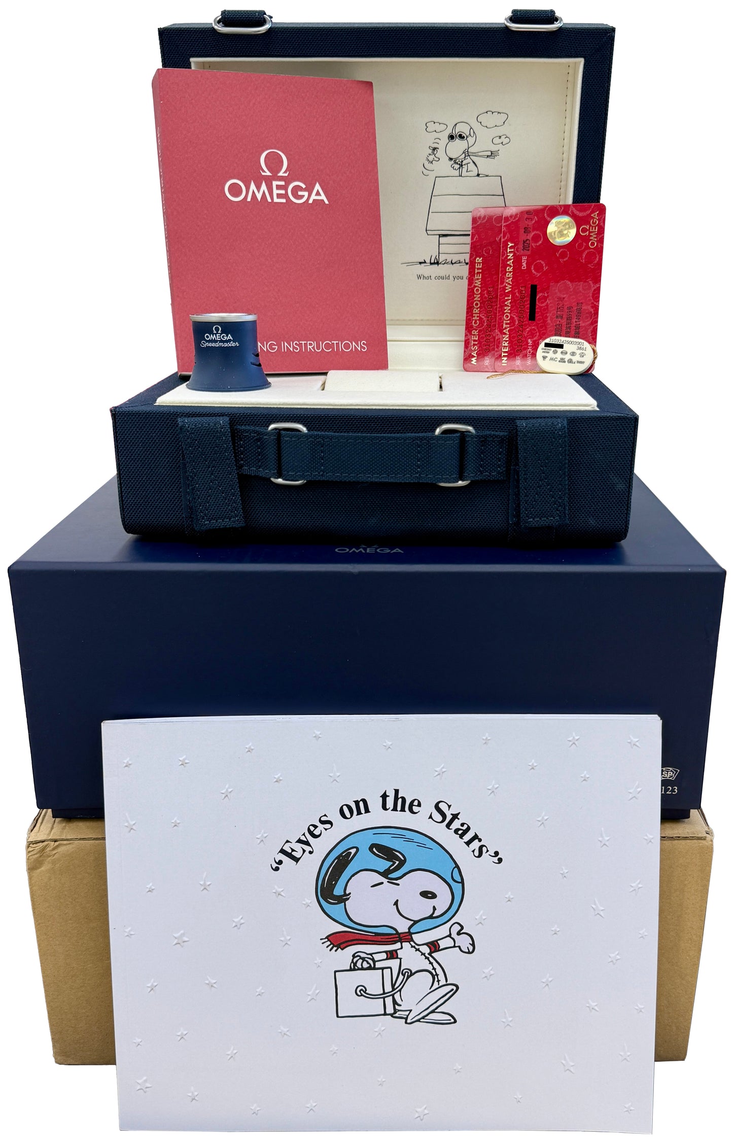 NEW 2025 PAPERS Omega Speedmaster SILVER SNOOPY BLUE 310.32.42.50.02.001 BOX