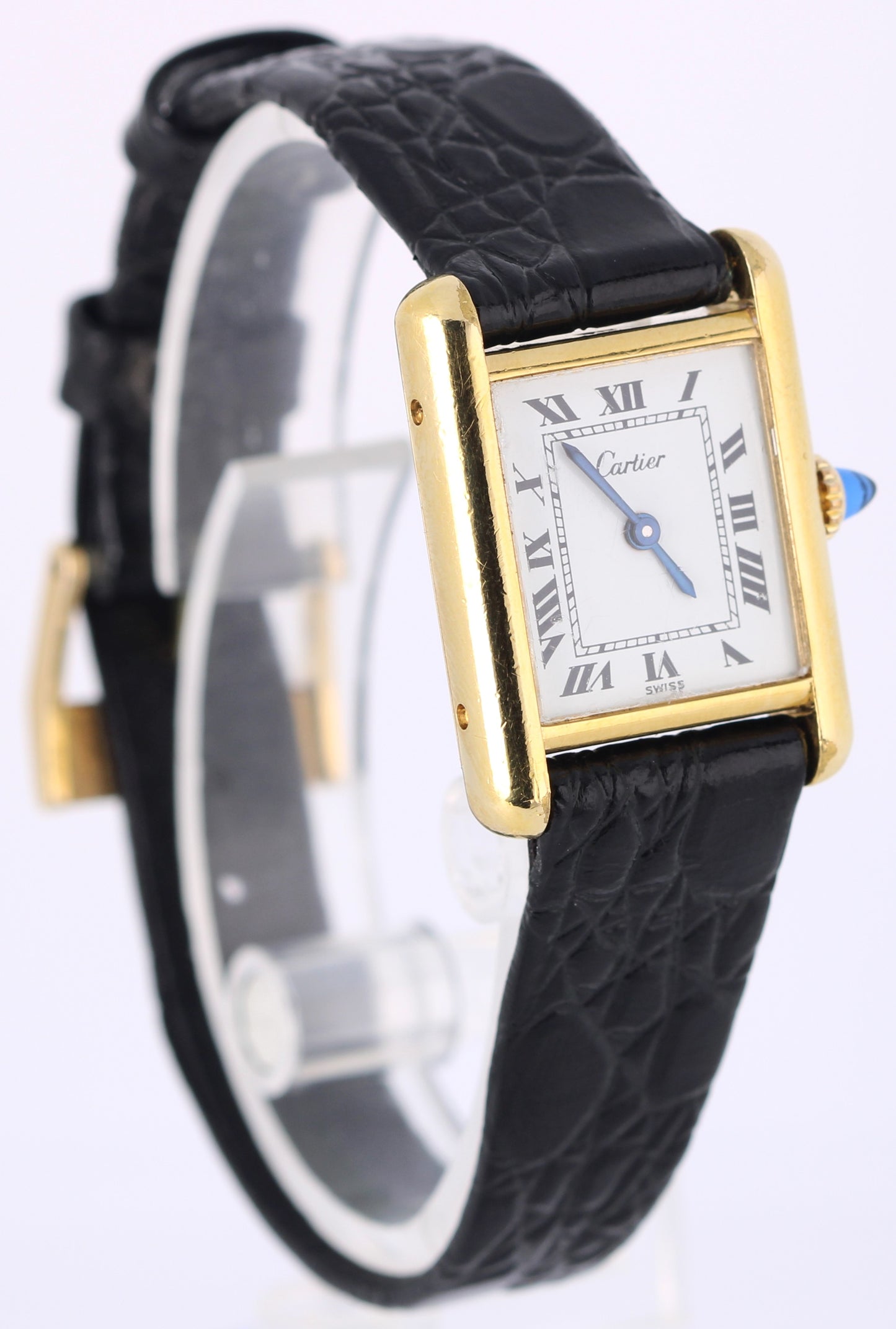 VINTAGE Cartier Tank Gold Plated PLAQUE OR G20M Silver Roman Numeral 21mm Watch
