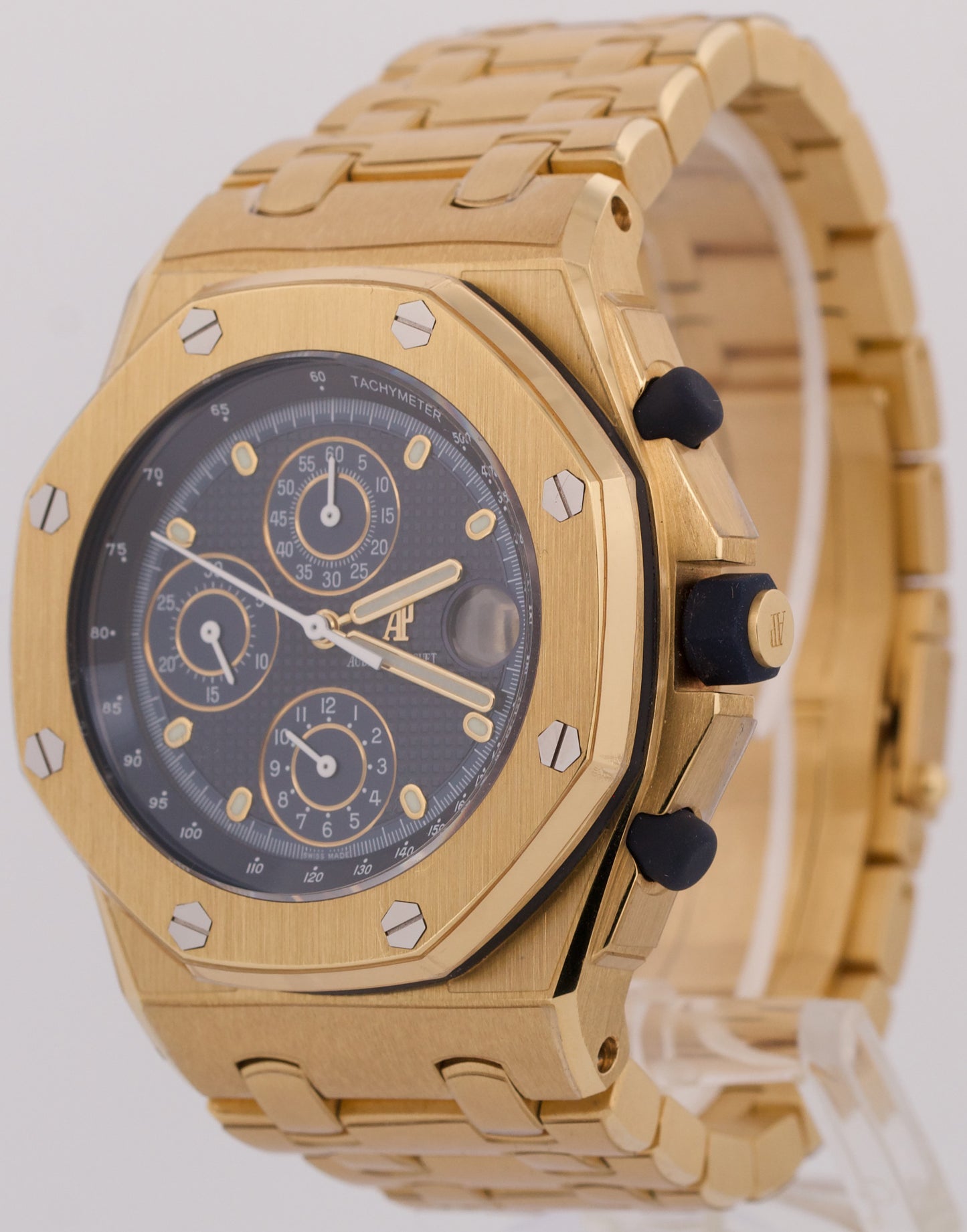 PAPERS Audemars Piguet Royal Oak Offshore BRICK BLUE 18K Yellow Gold 25721BA BOX