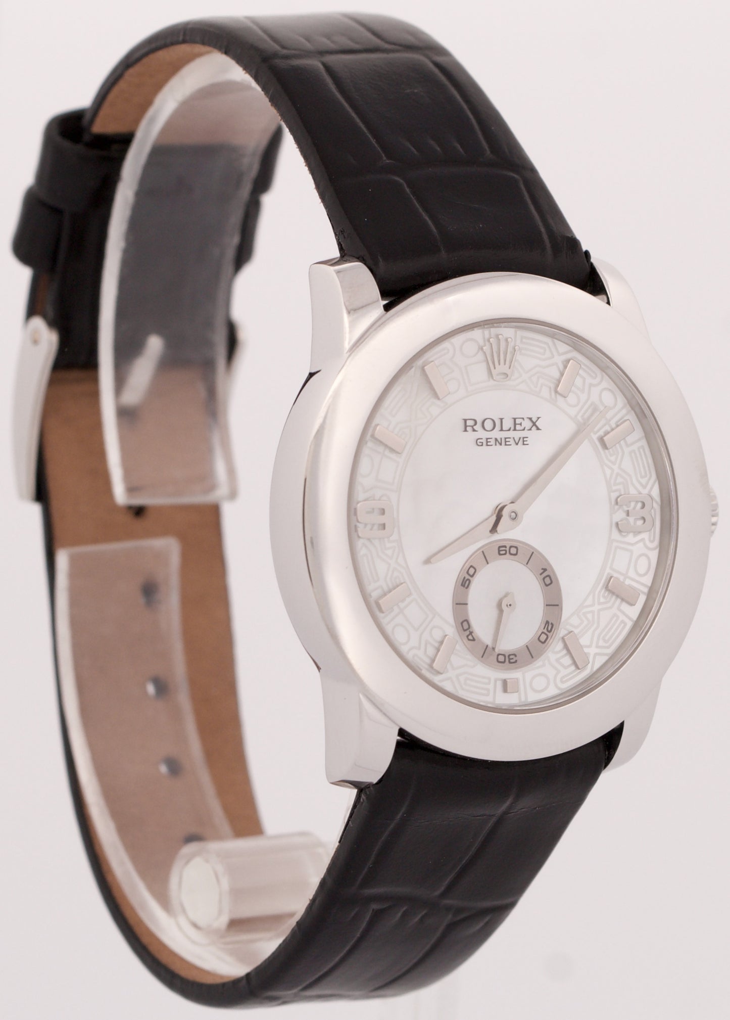 Rolex Cellini Cellinium JUBILEE MOTHER OF PEARL Platinum Leather 35mm 5240 Watch