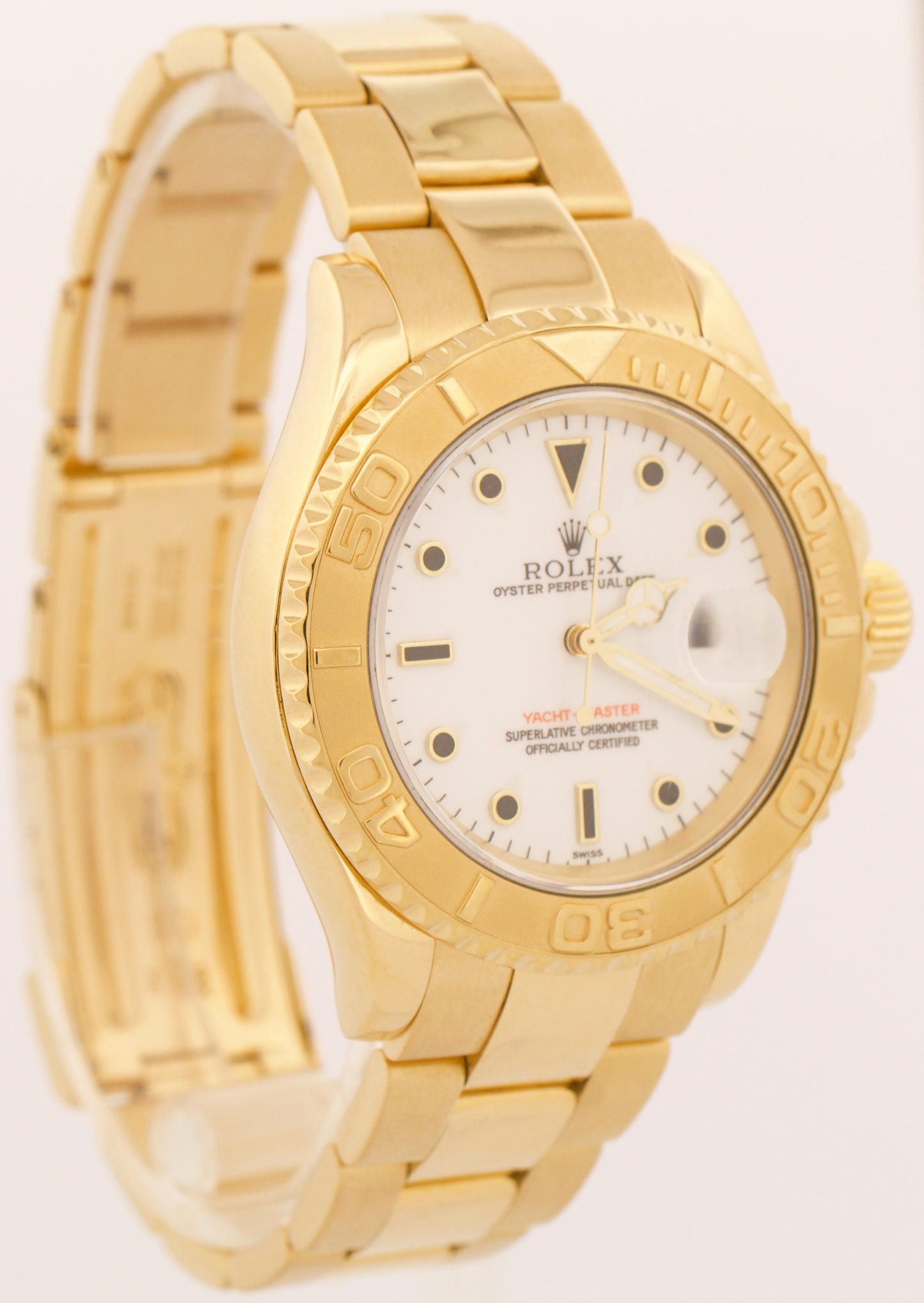 Rolex Yacht-Master 40mm WHITE 18K Yellow Gold NO-HOLES Automatic Oyster 16628
