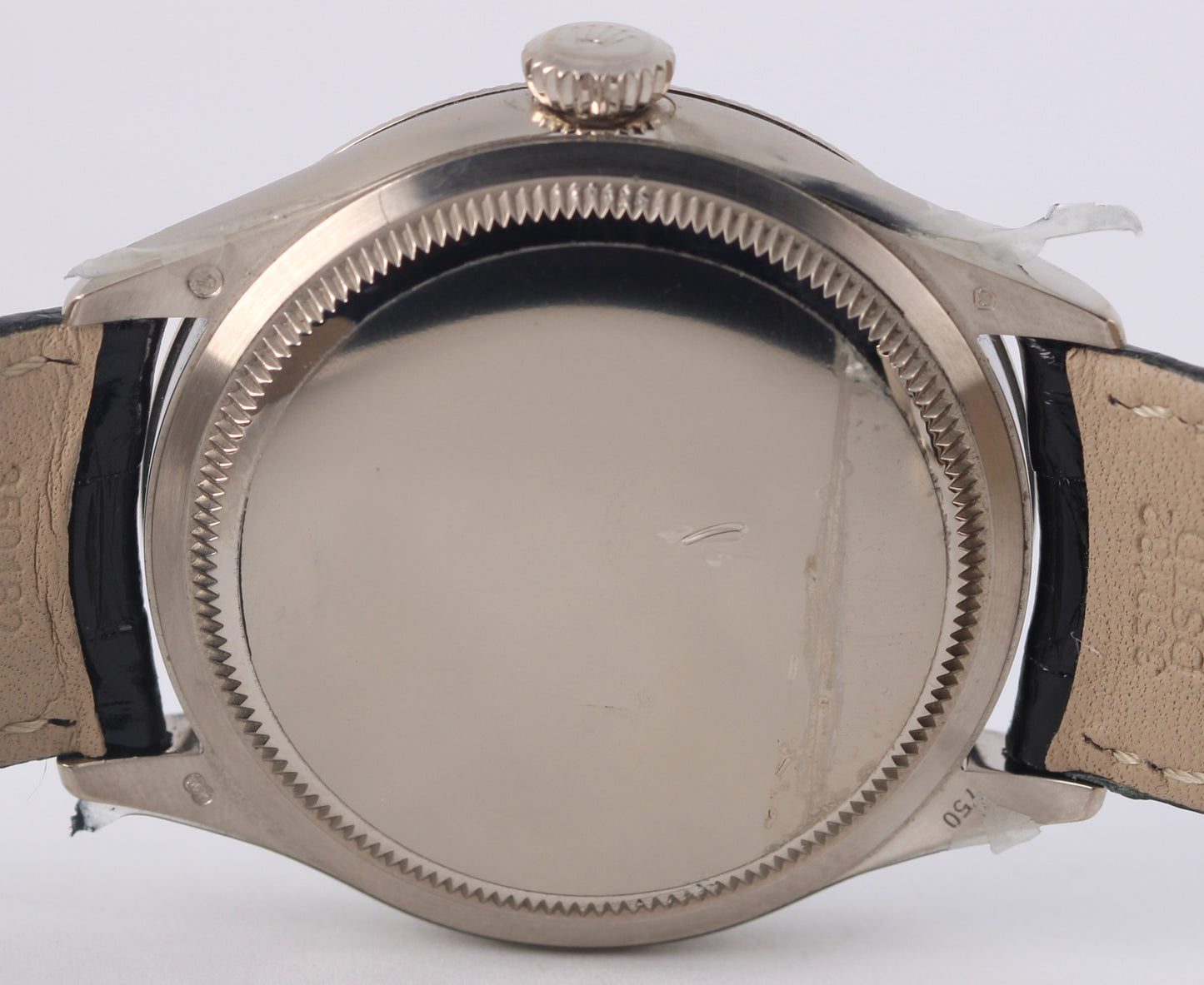 STICKERED Rolex Cellini 18K White Gold White 39mm Black Leather 50509 Watch