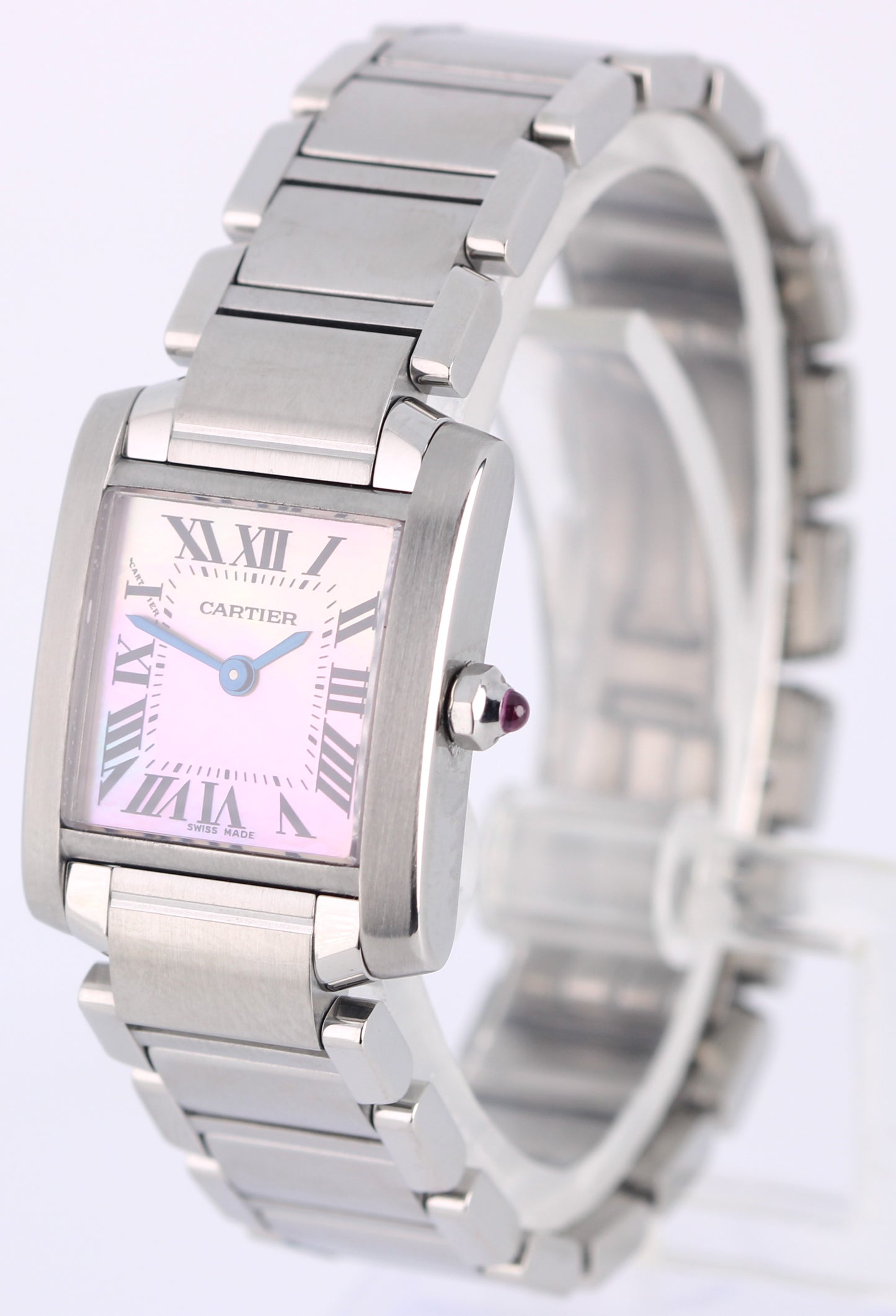 Ladies Cartier Tank Française Steel PINK Mother of Pearl Roman 20mm 2384 Watch