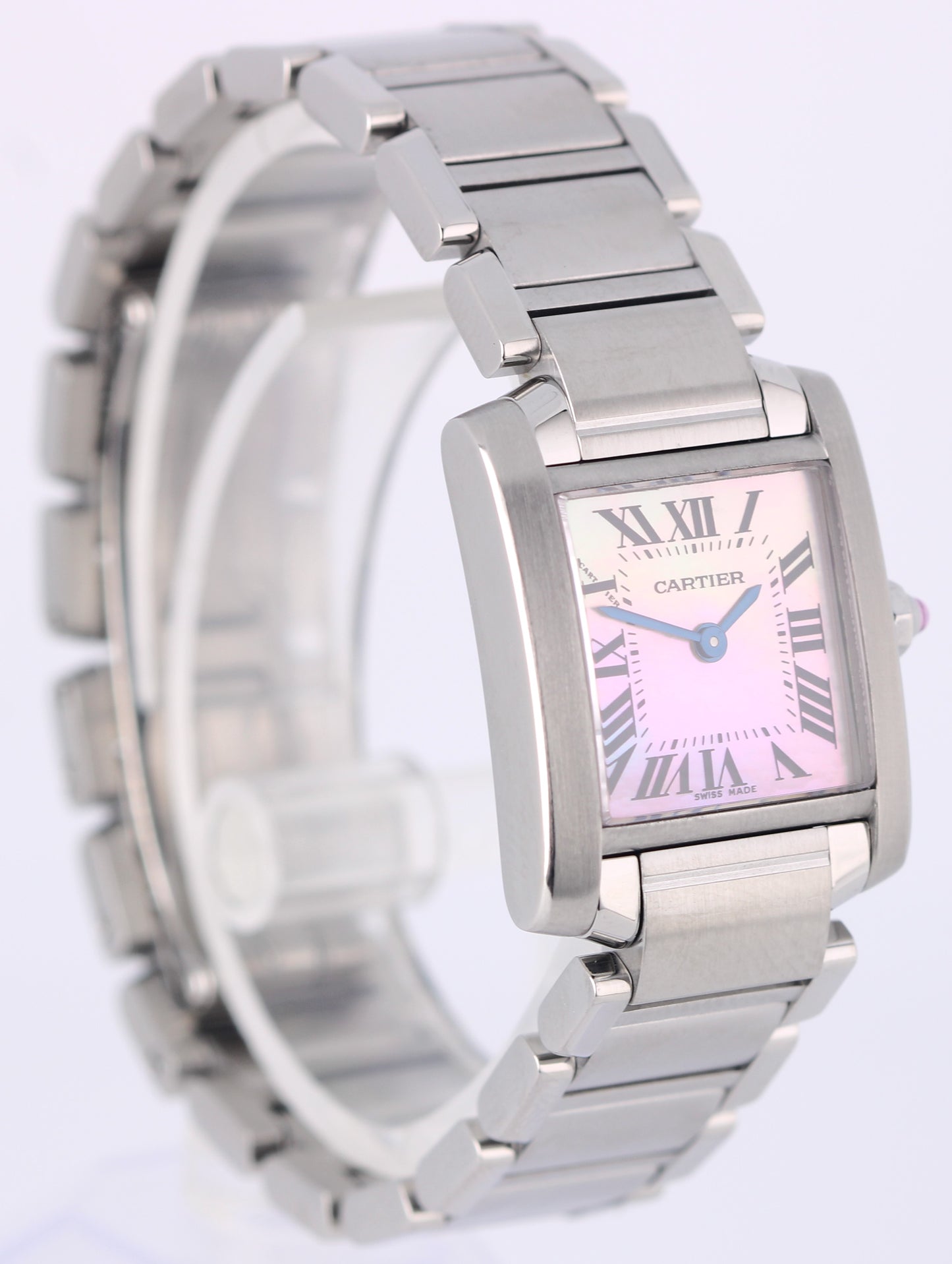 Ladies Cartier Tank Française Steel PINK Mother of Pearl Roman 20mm 2384 Watch