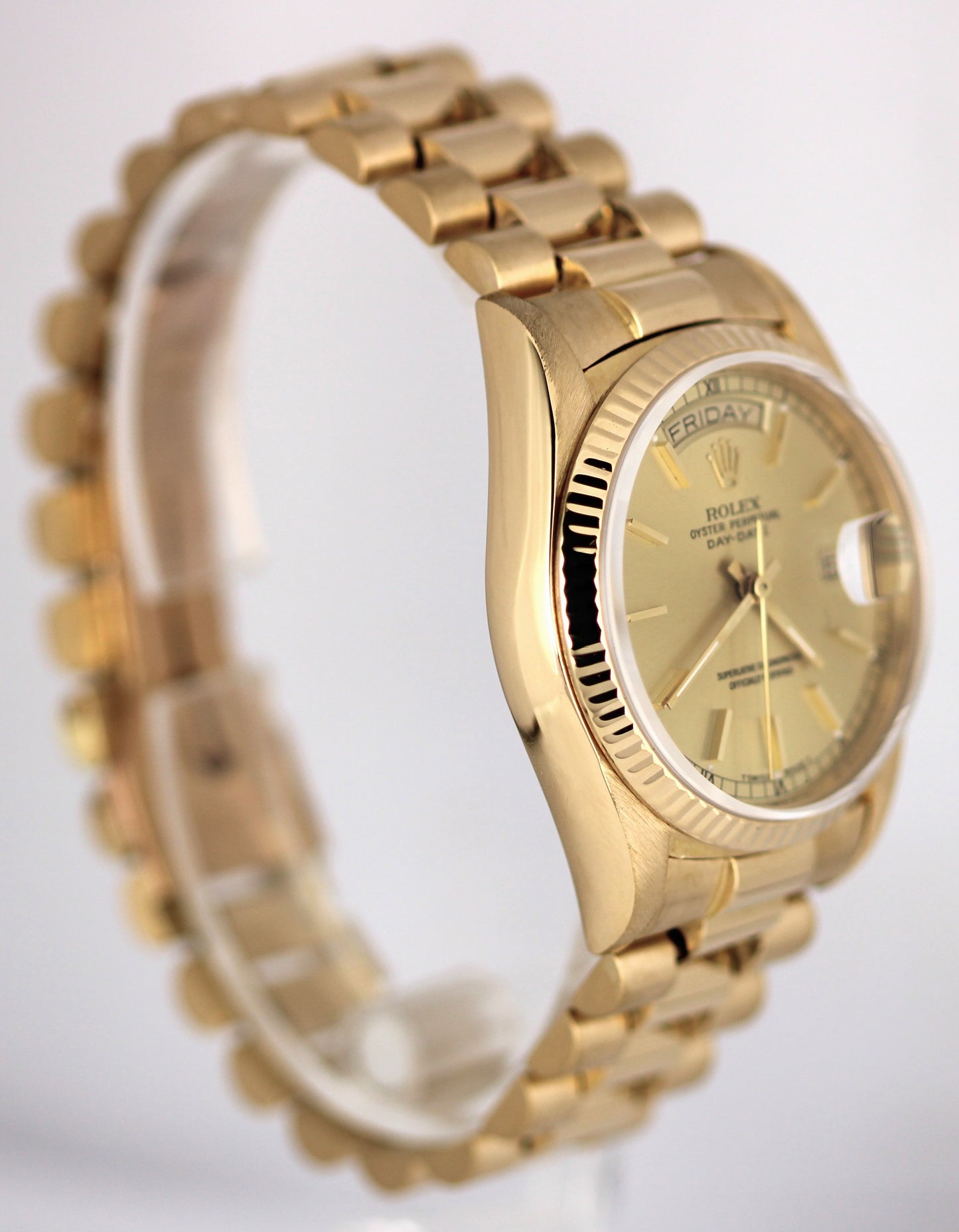 Rolex Day-Date President 18K Yellow Gold Fluted Champagne 36mm 18038 Watch