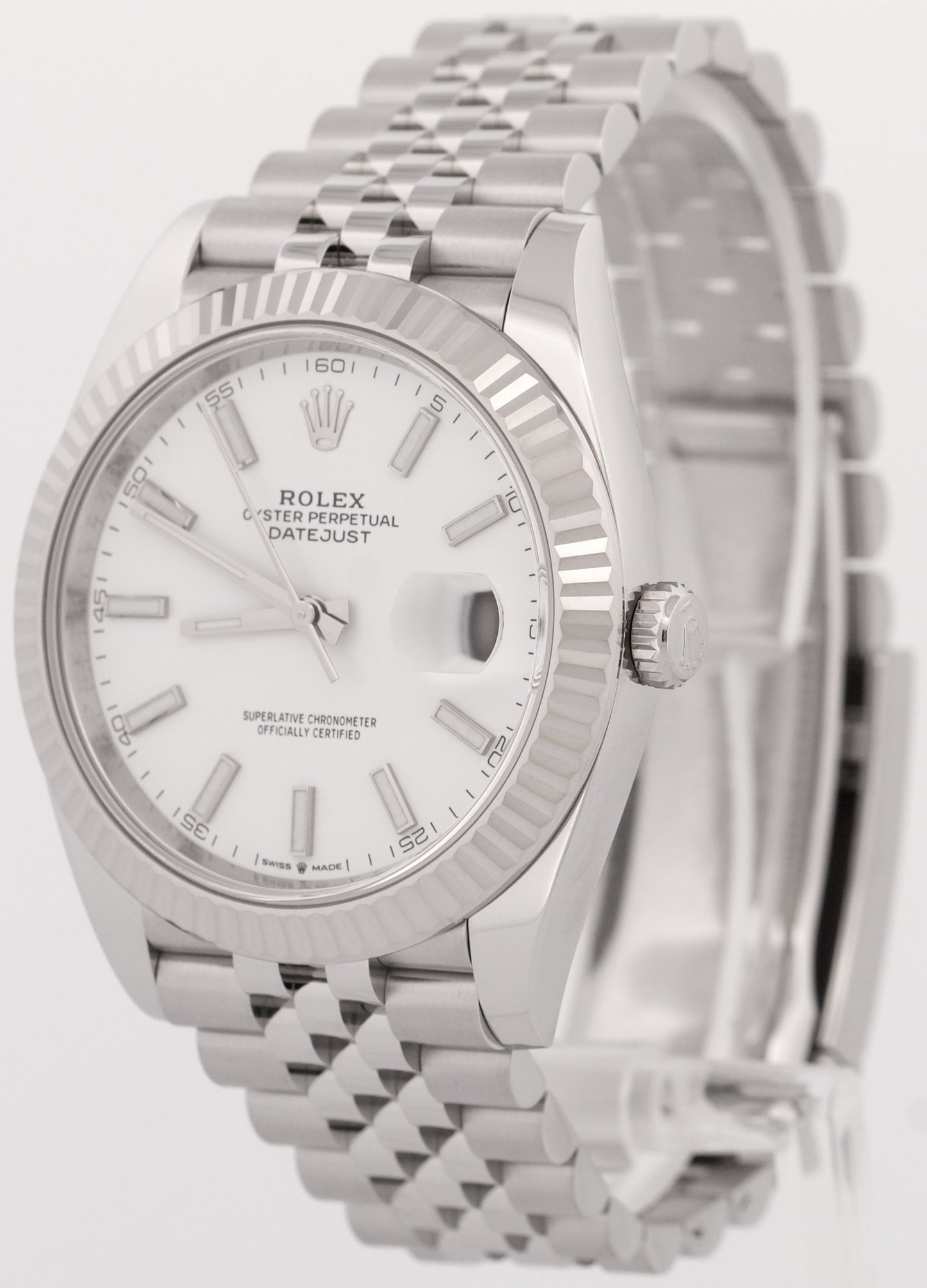MINT 2022 PAPERS Rolex DateJust 41 WHITE 18K Fluted JUBILEE 41mm 126334 BOX